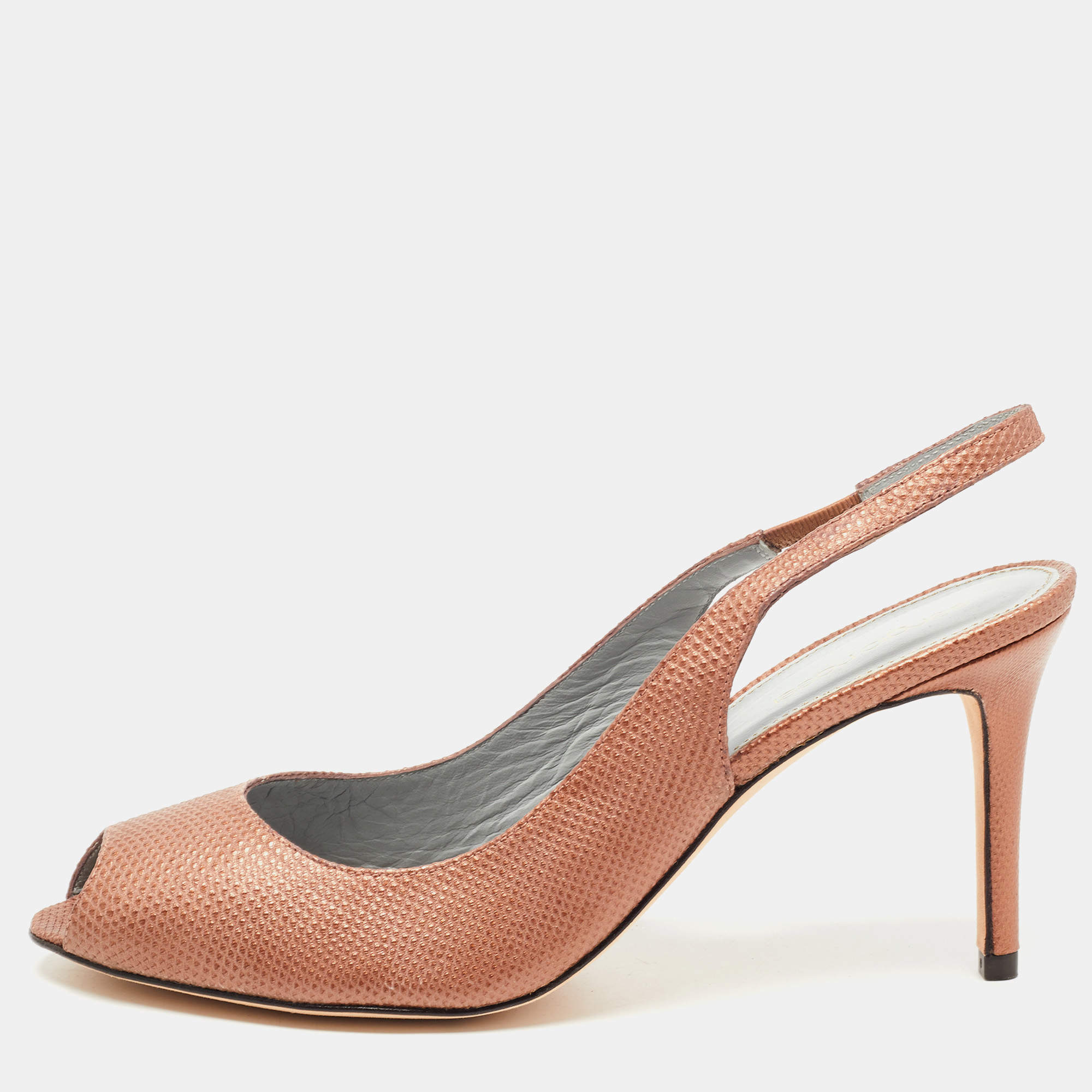 Pre Owned Sergio Rossi Metallic Brown Texture Leather Slingback Pumps Size 41