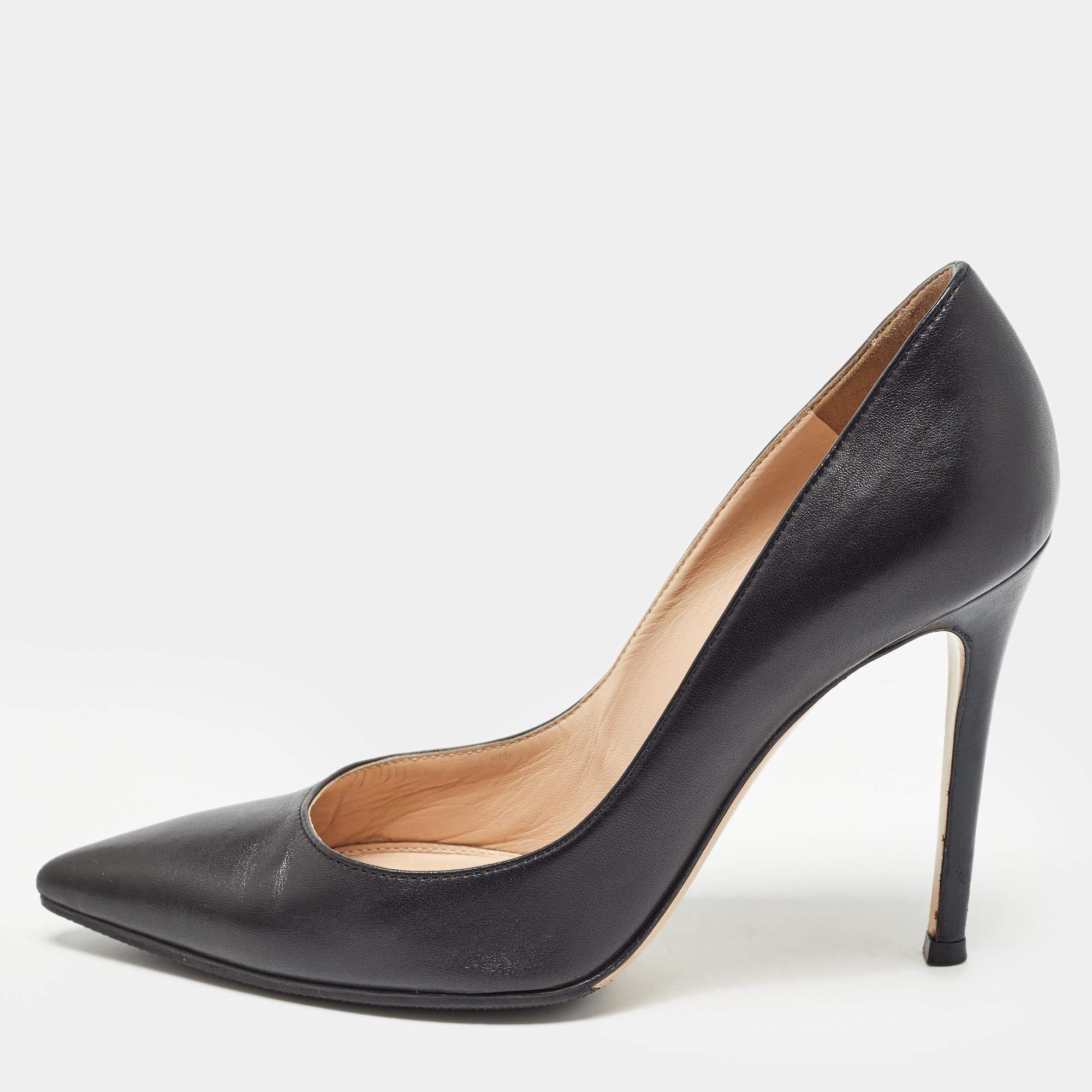 Sergio Rossi Black Leather Pointed Toe Pumps Size 37