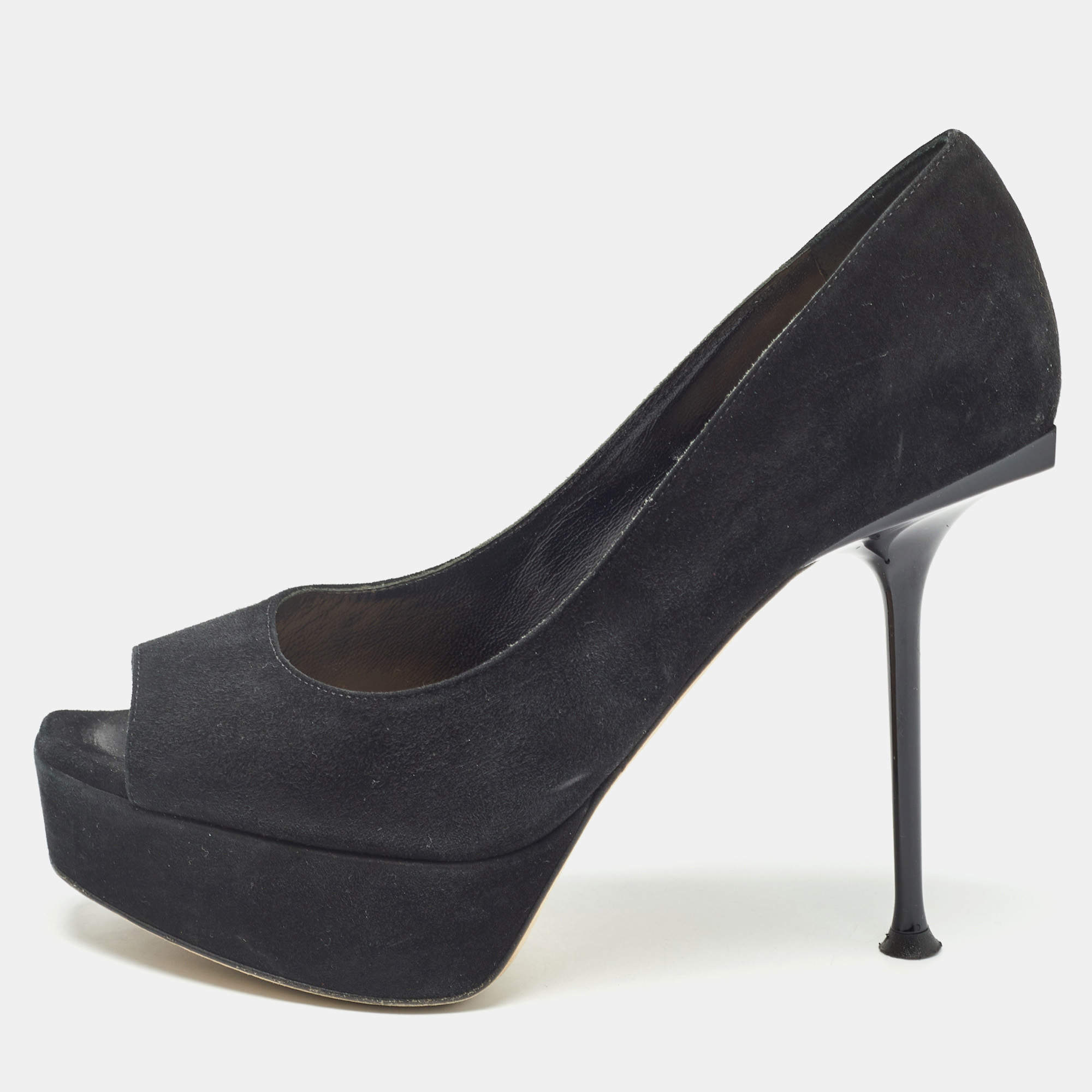 Sergio Rossi Black Suede Open Toe Platform Pumps Size 36