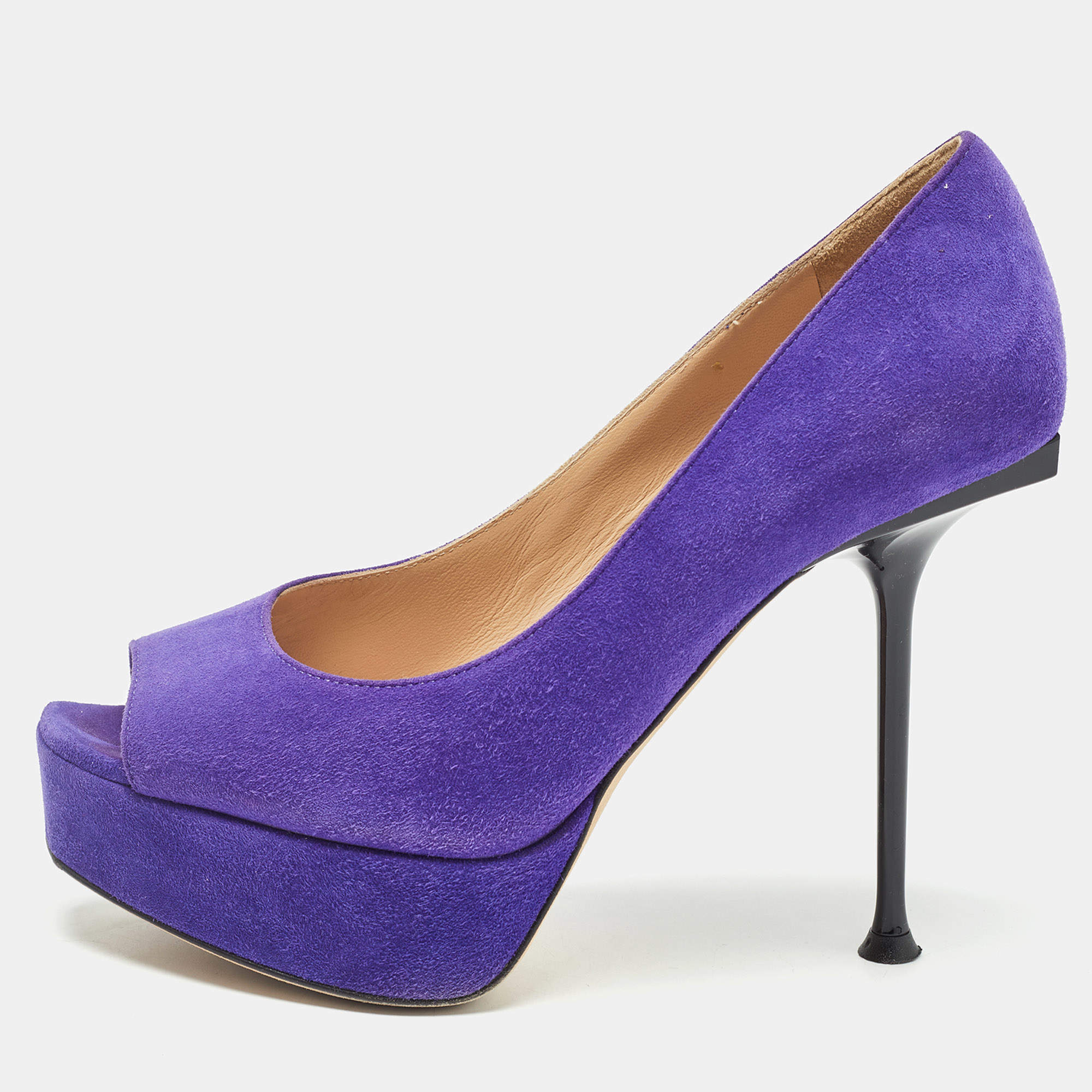 Sergio Rossi Purple Suede Open Toe Platform Pumps Size 35.5