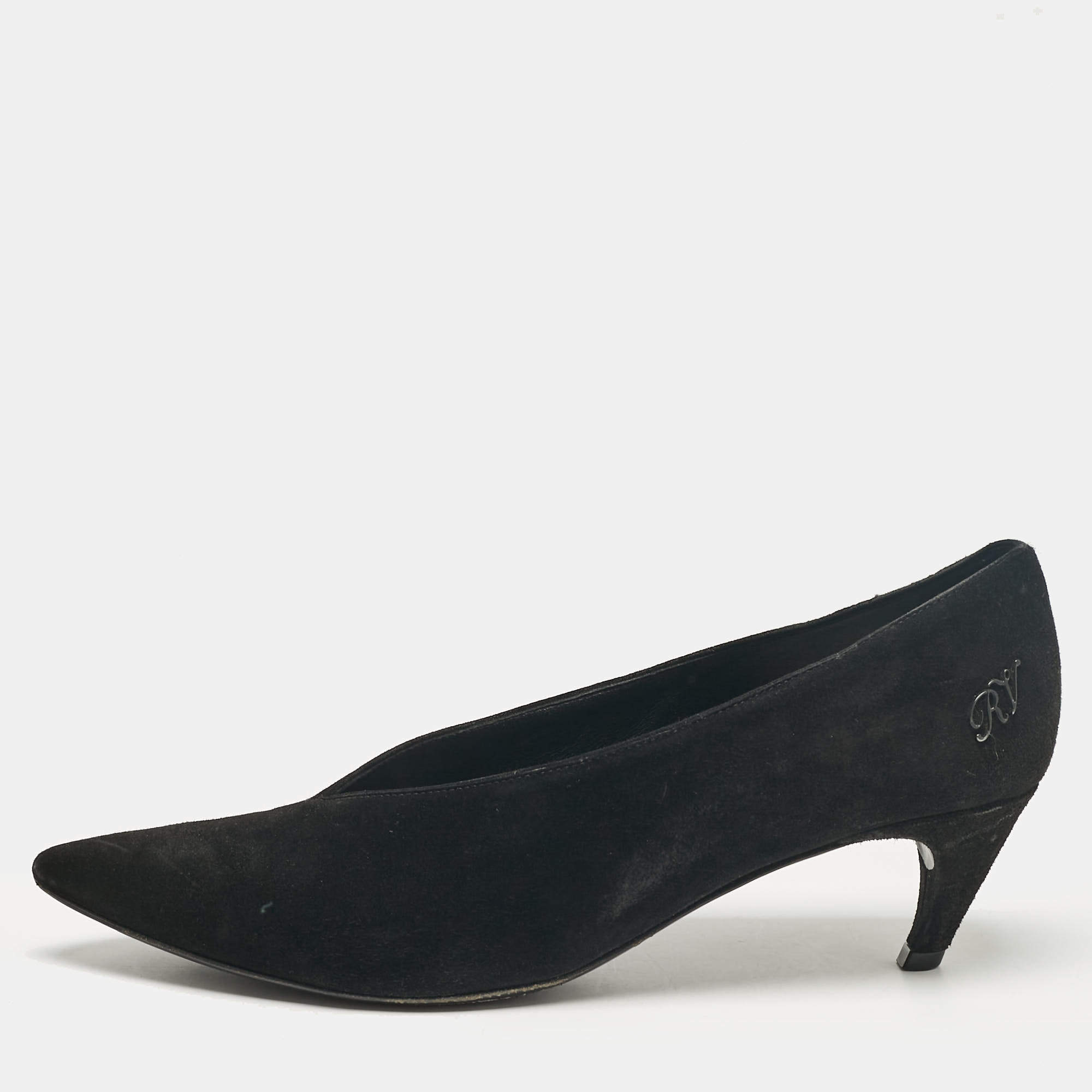 Sergio Rossi Black Suede Pointed Toe Pumps Size 38.5