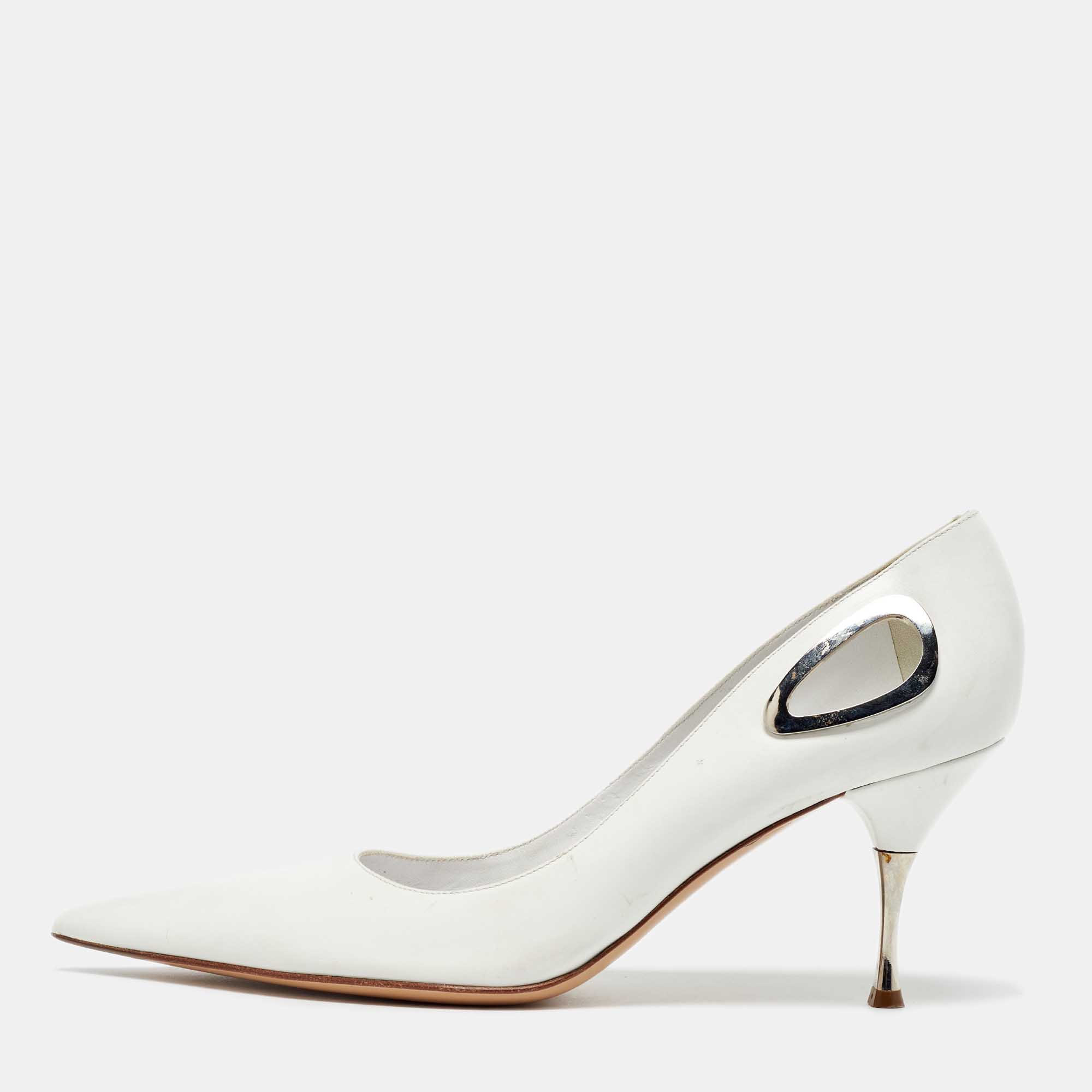 Pre Owned Sergio Rossi White Leather Pointed Toe Pumps Size 40