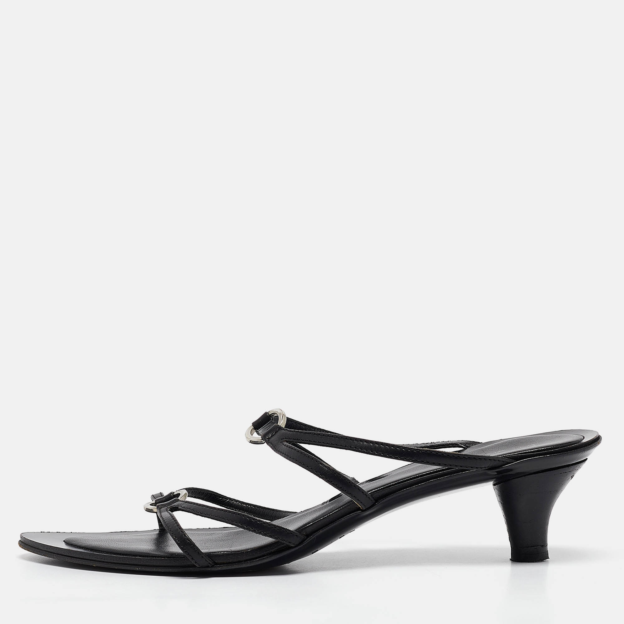 Sergio Rossi Black Leather Strappy Slide Sandals Size 41