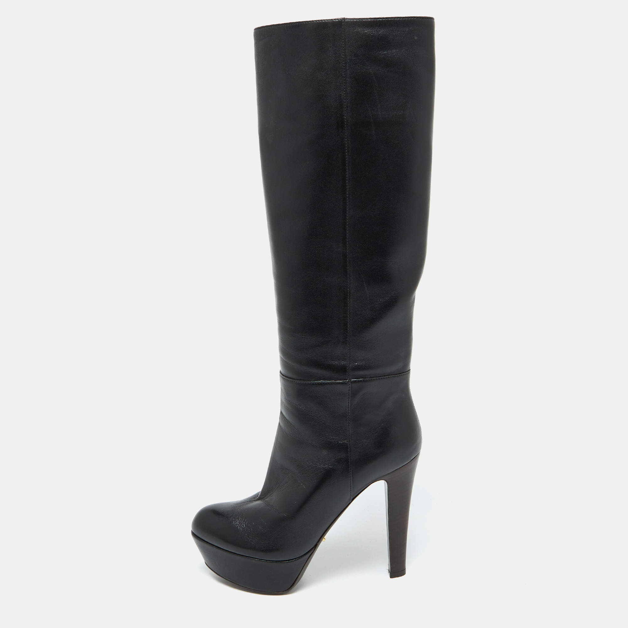 مملوكة مسبقًا Sergio Rossi Black Leather Platform Over The Knee Boots Size 35
