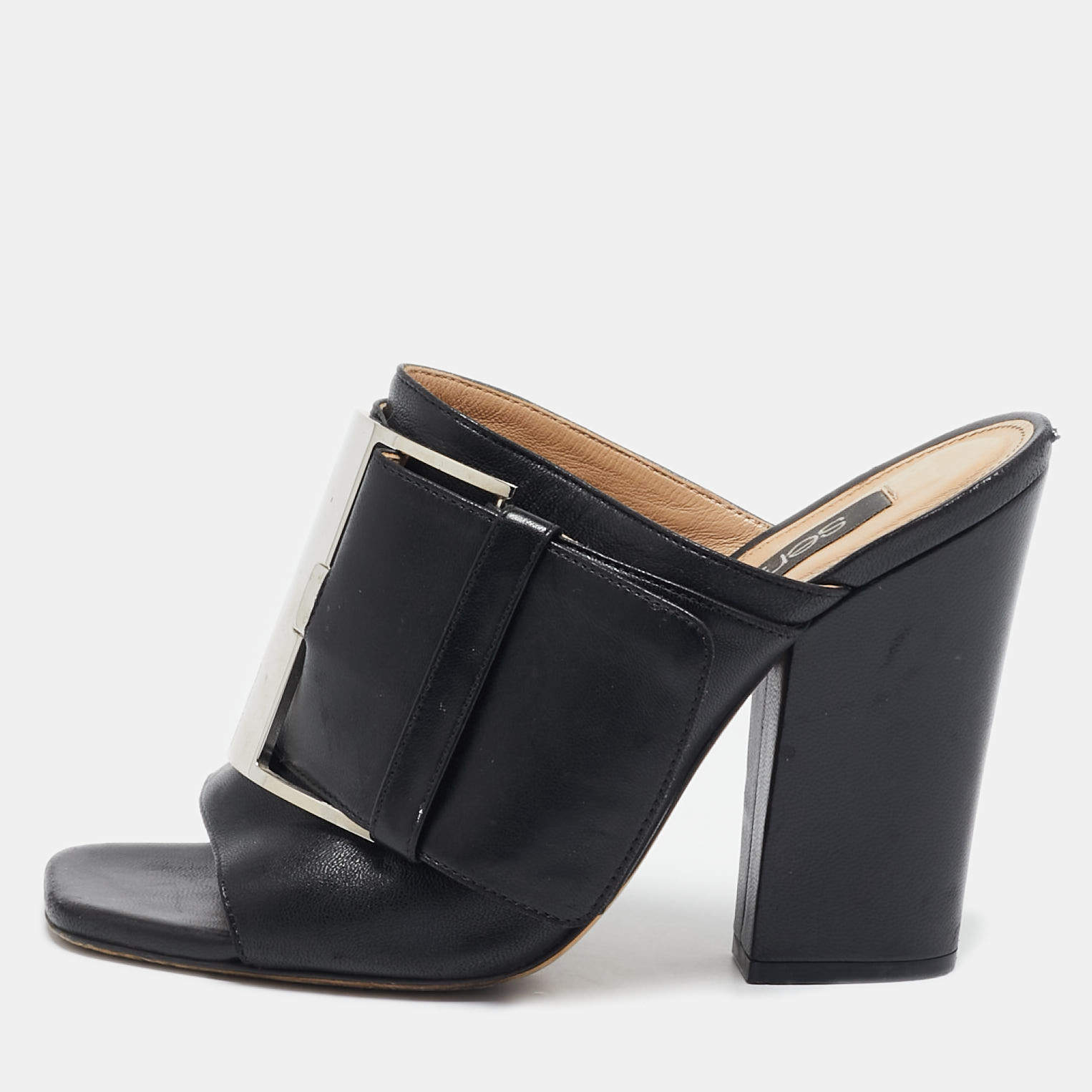 Sergio Rossi Black Leather Buckle Slide Sandals Size 37