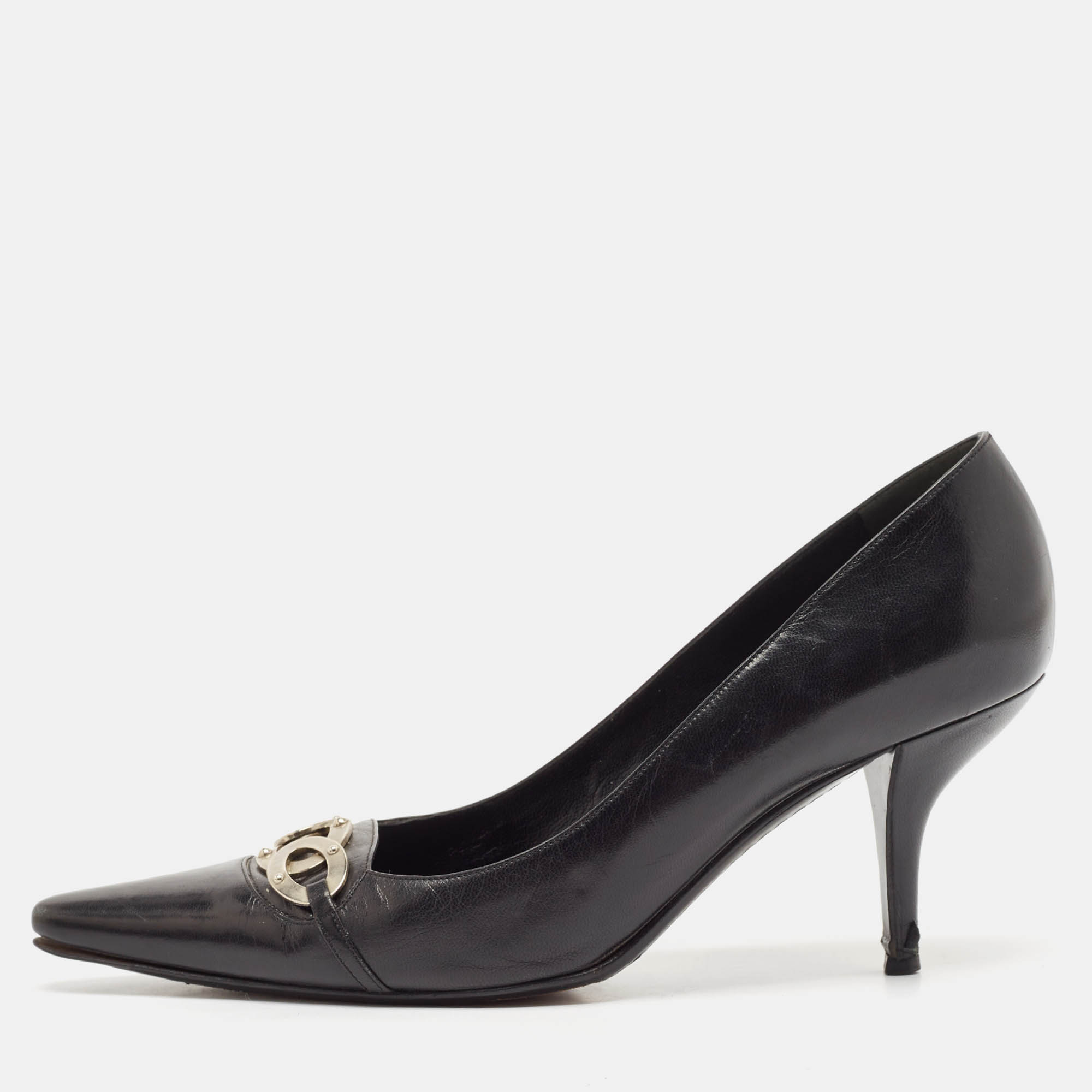 Sergio Rossi Black Leather Pointed Toe Pumps Size 39.5