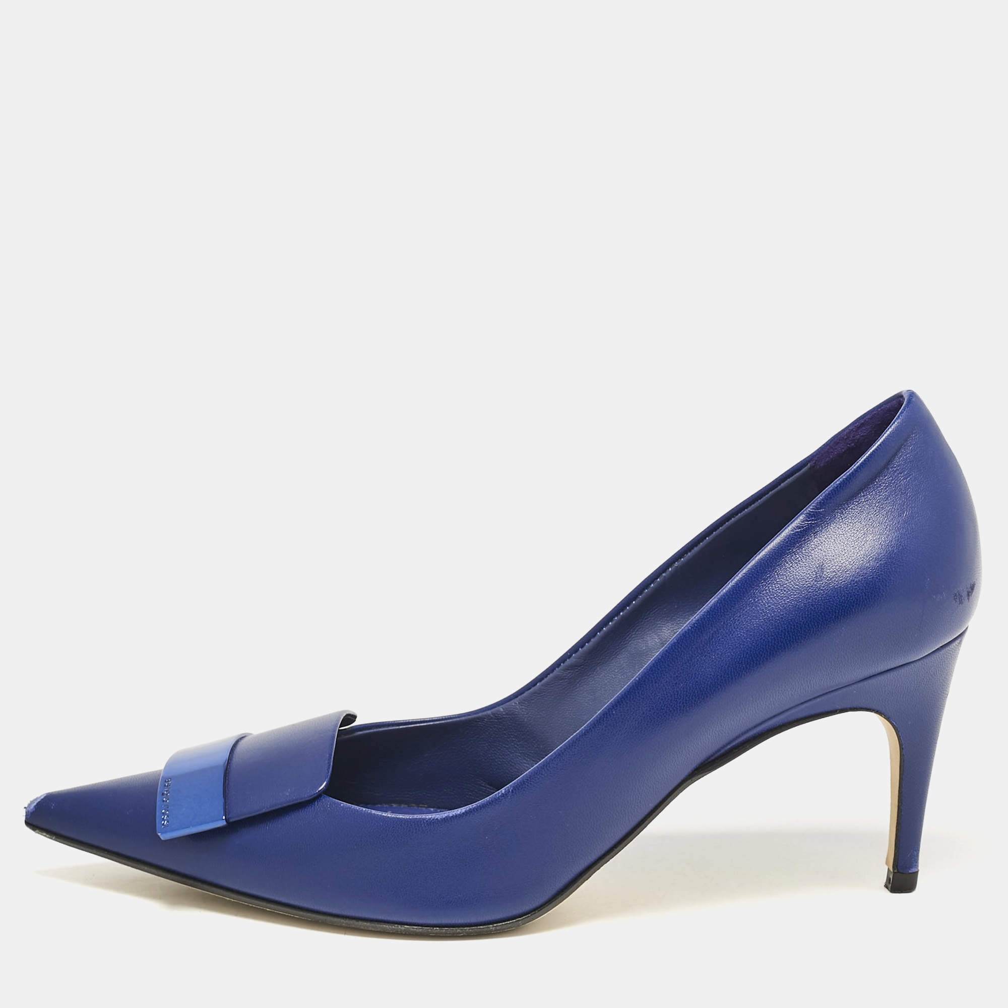 Pre Owned Sergio Rossi Blue Leather Pointed Toe Pumps Size 38.5