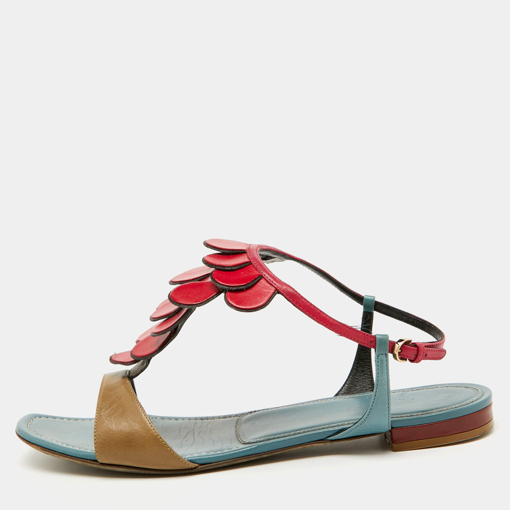 Sergio Rossi Multicolor Leather Flat Sandals Size 40