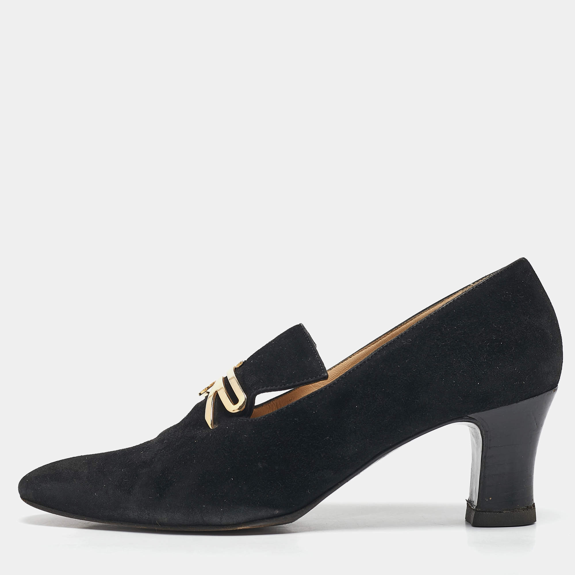 Sergio Rossi Black Suede Block Heel Pumps Size 37