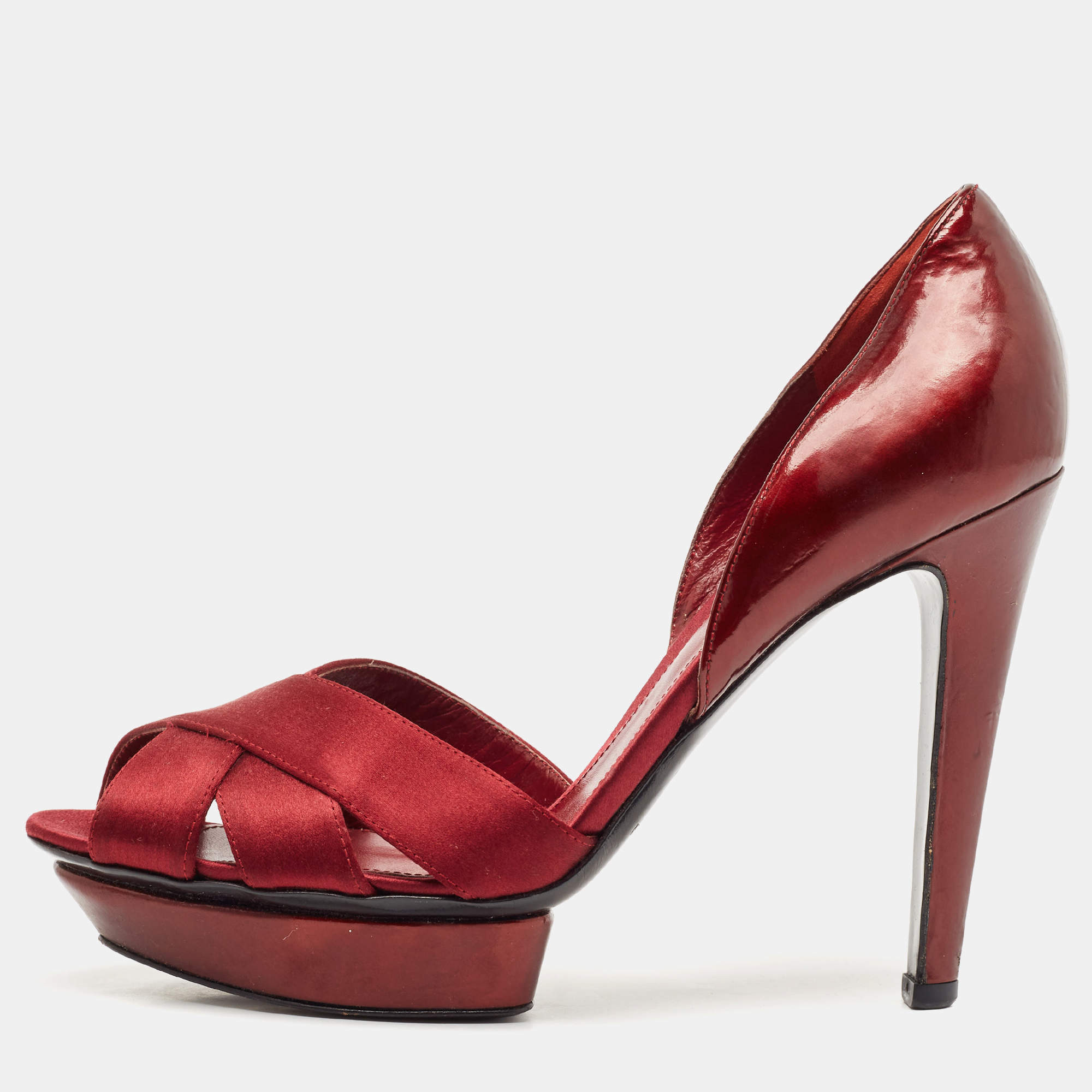 Sergio Rossi Burgundy Patent Leather and Satin D'orsay Pumps Size 38