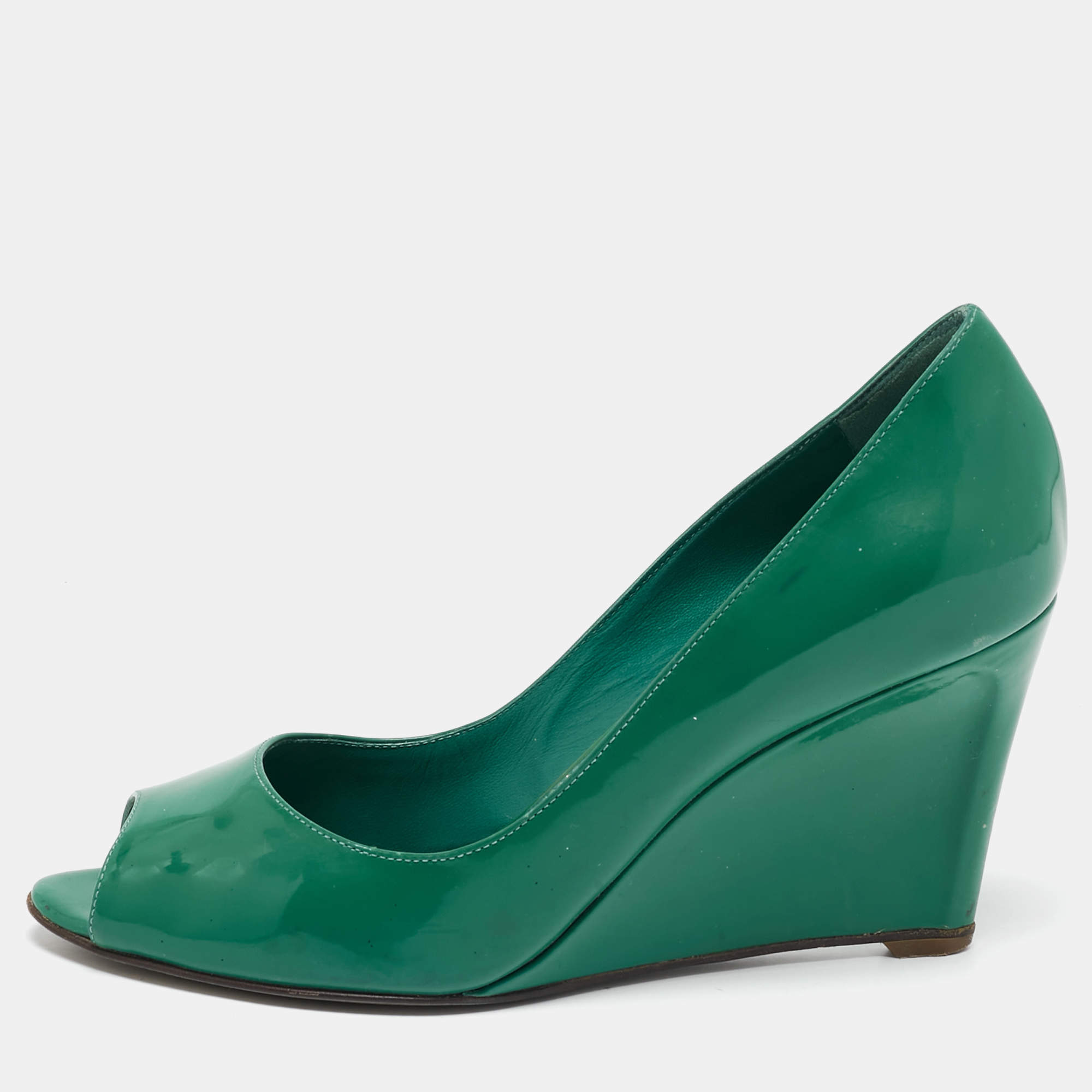 Sergio Rossi Green Patent Leather Wedge Pumps Size 38