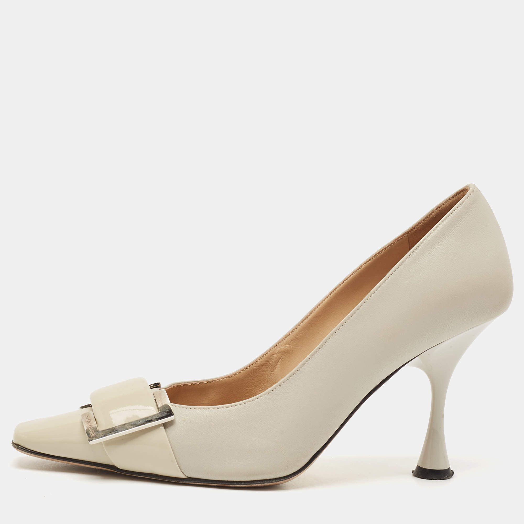 Sergio Rossi Grey Patent and  Leather Décolleté Square Toe Pumps Size 37