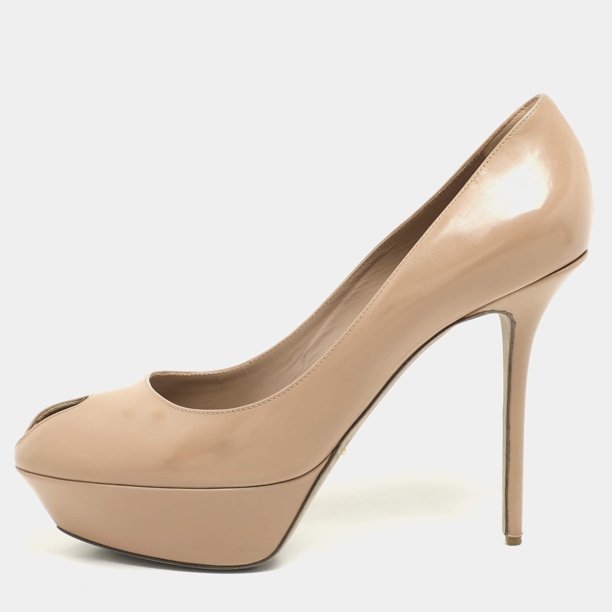 Sergio Rossi Beige Leather Peep Toe Platform Pumps Size 41