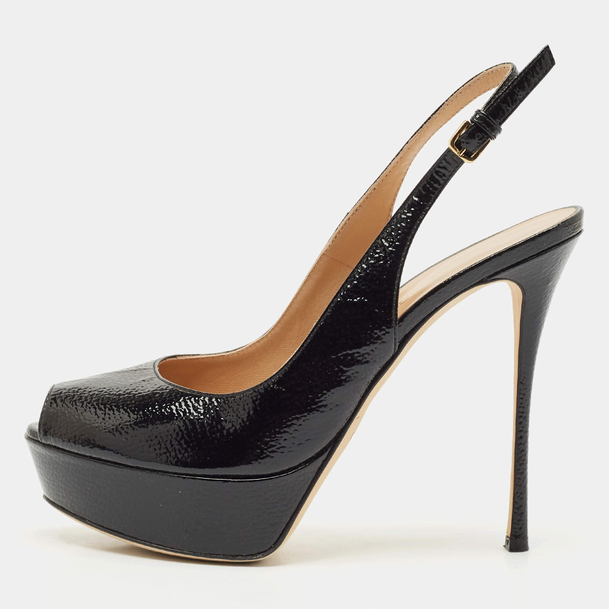 Sergio Rossi Black Leather Platform Slingback Pumps Size 36