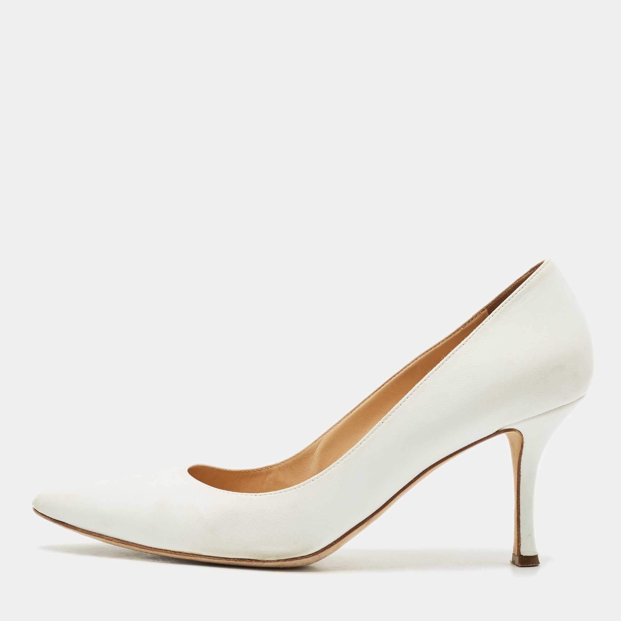 Sergio Rossi White Leather Pointed Toe Pumps Size 40