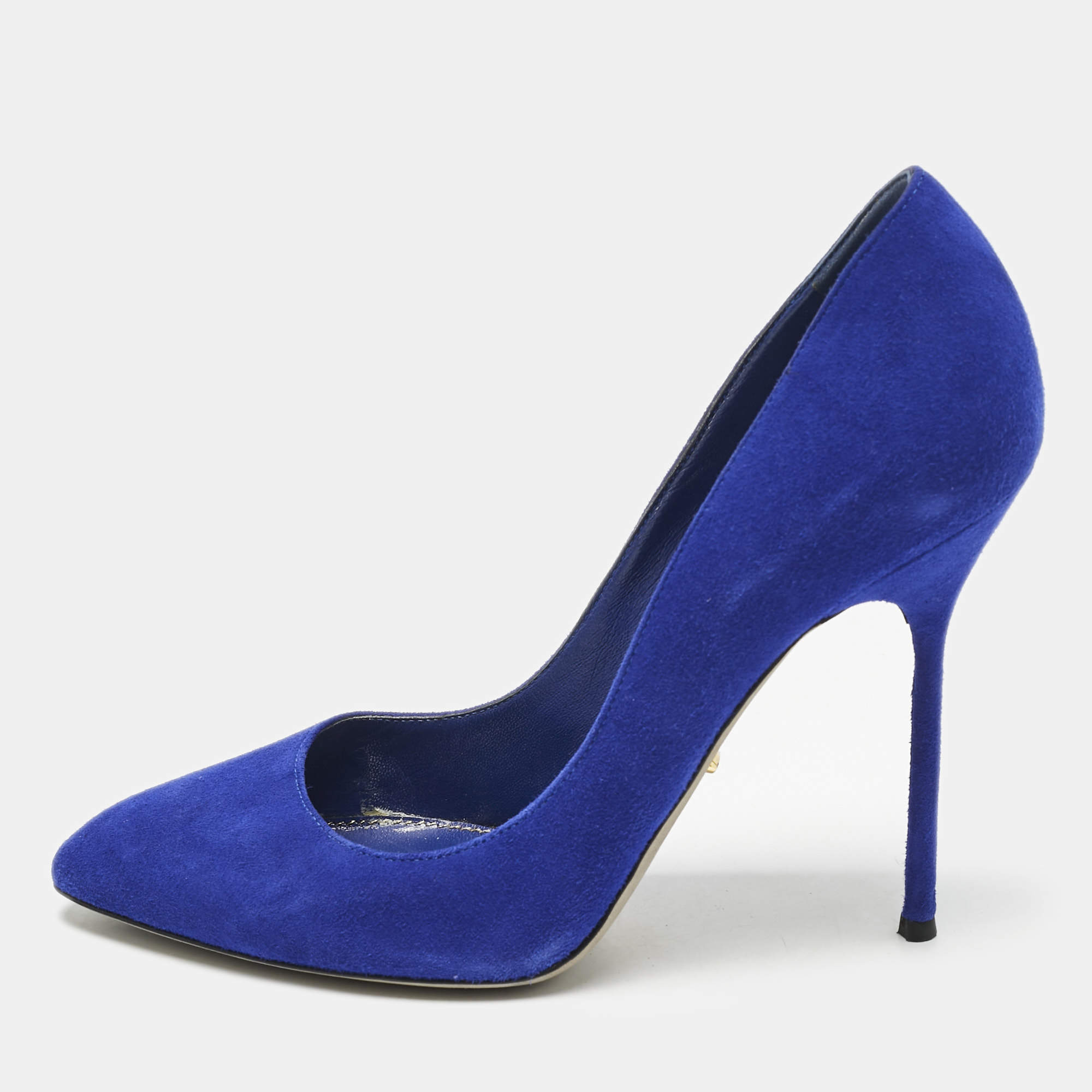 Sergio Rossi Blue Suede Round Toe Pumps Size 38