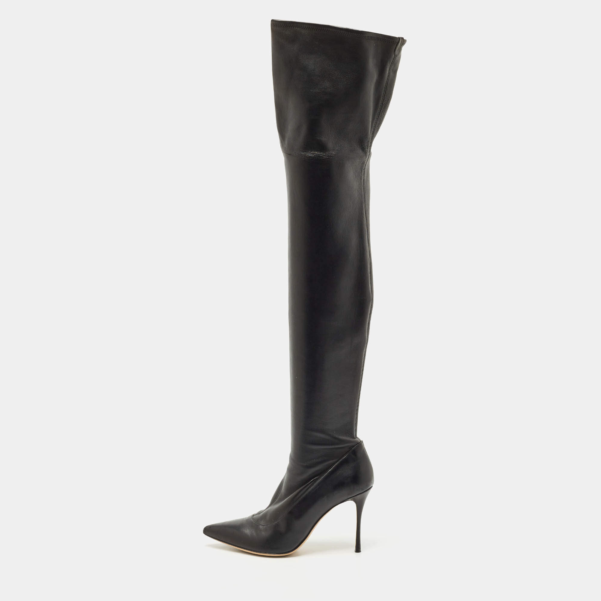 Sergio Rossi Black Leather Knee Length Boots Size 40