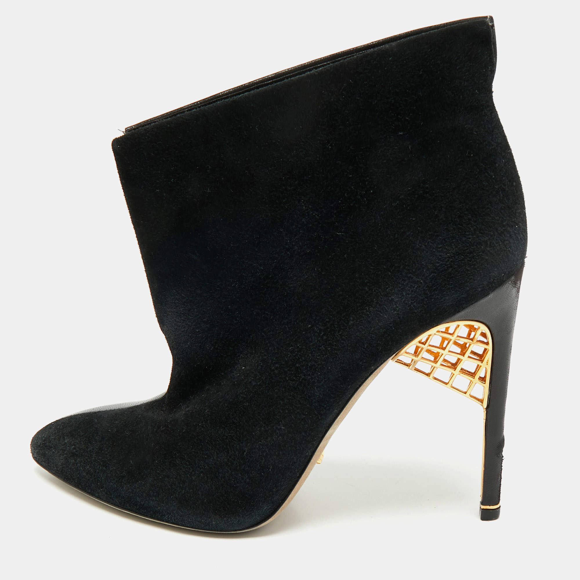 Sergio Rossi Black Suede and Leather Ankle Length Boots Size 38.5