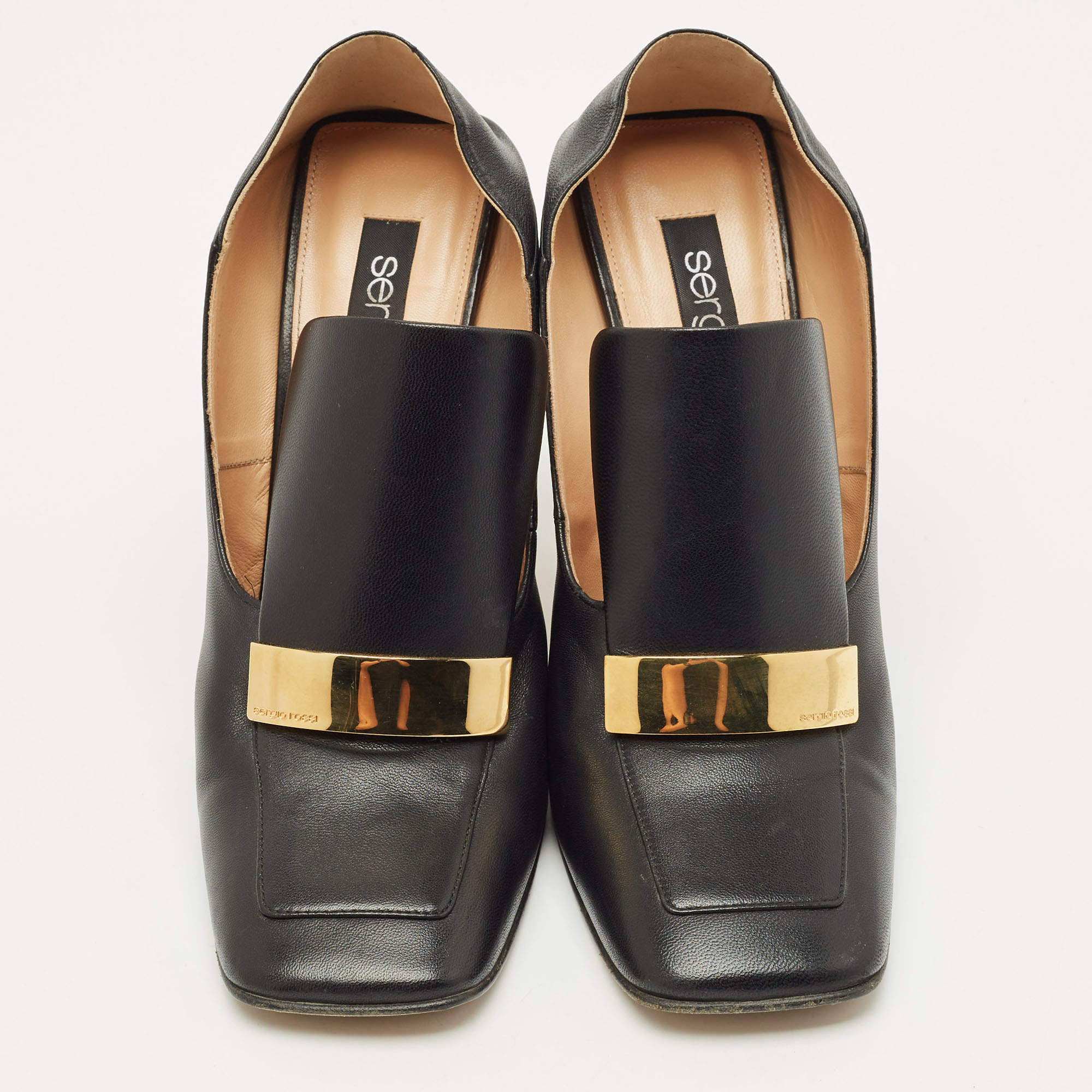 【送料&関税込】Sergio Rossi Back Strap Embellished Buckle S Sandals Black Low heel: 15mm, sr Signature - Sandals Black
