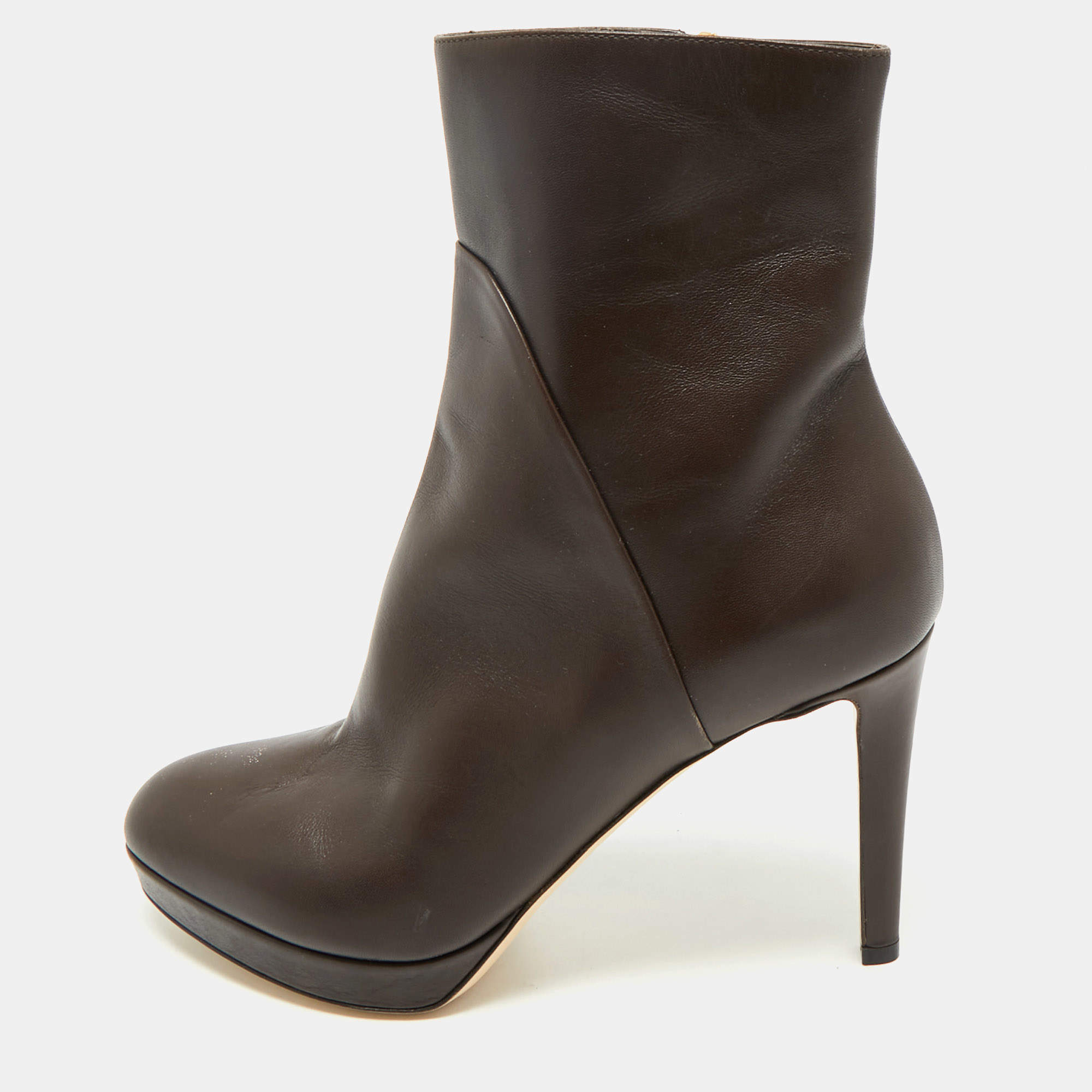 مملوكة مسبقًا Sergio Rossi Dark Brown Leather Zip Ankle Length Boots Size 38.5