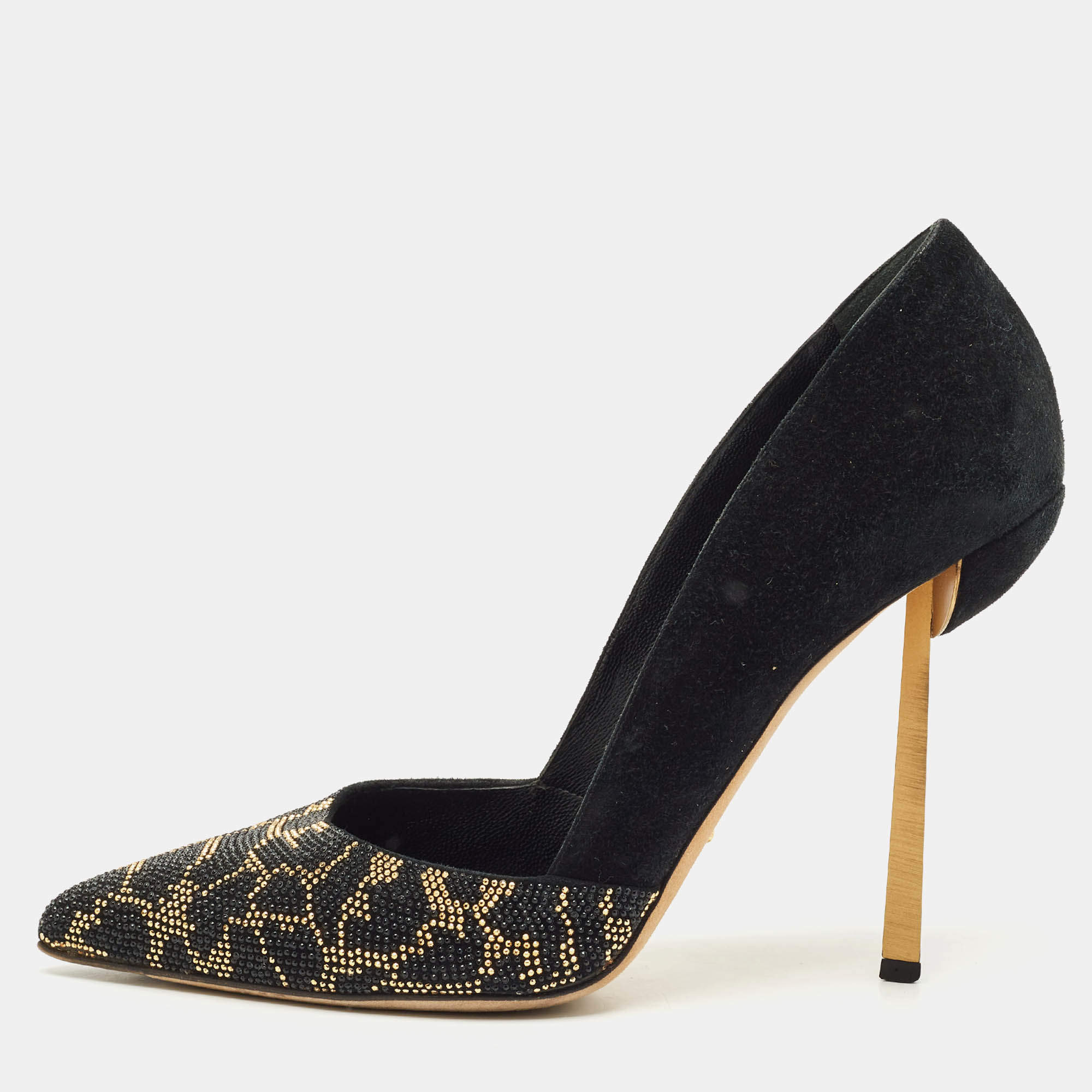 Pre Owned Sergio Rossi Black Suede Crystal Embellished Pointed Toe  Pumps Size 39