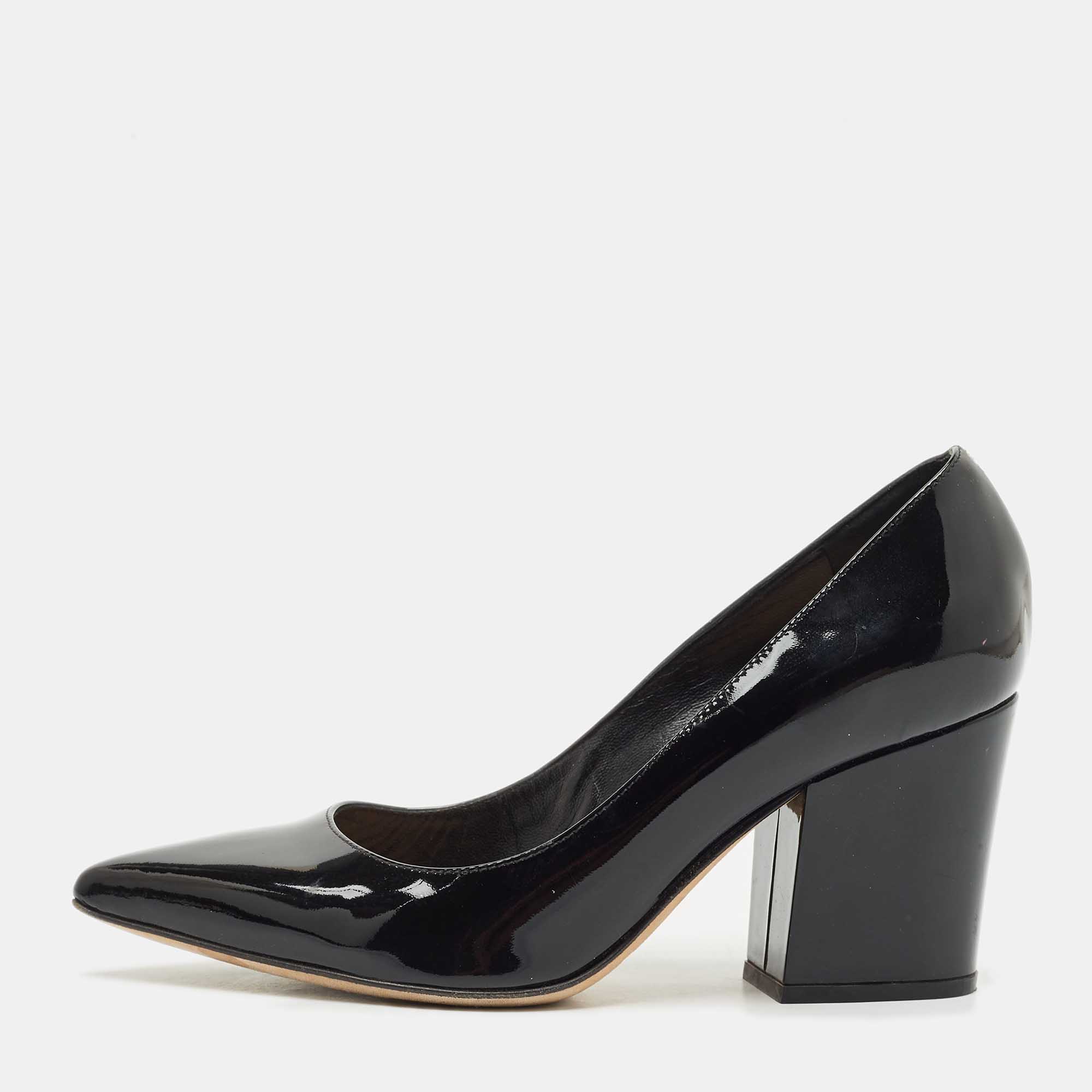 Pre Owned Sergio Rossi Black Patent Leather Block Heel Pumps Size 34