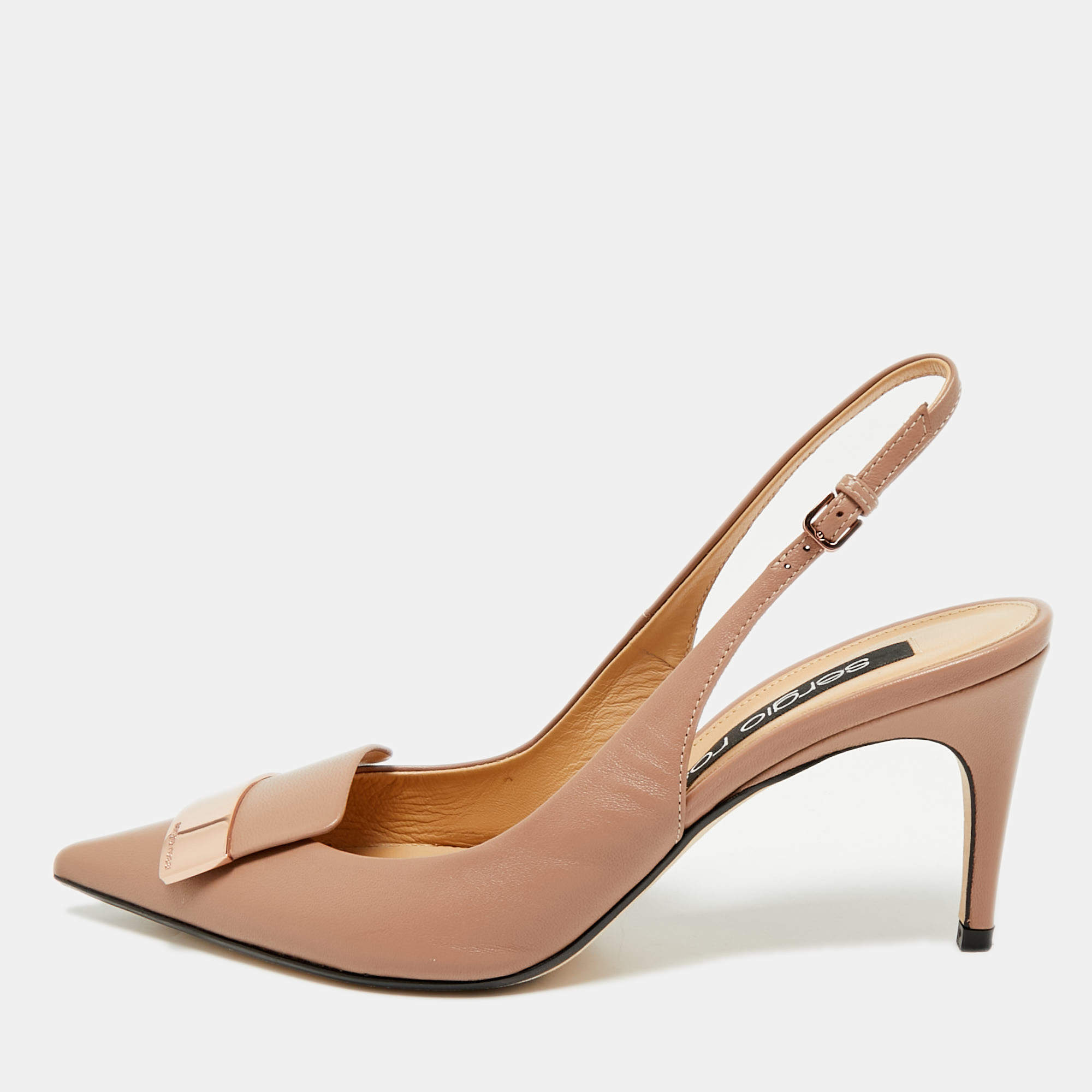 Pre Owned حذاء كعب عالي سيرجيو روسي سكاربي دونا جلد لامع أبيض فتحة كعب نعل سميك مقاس 37.5