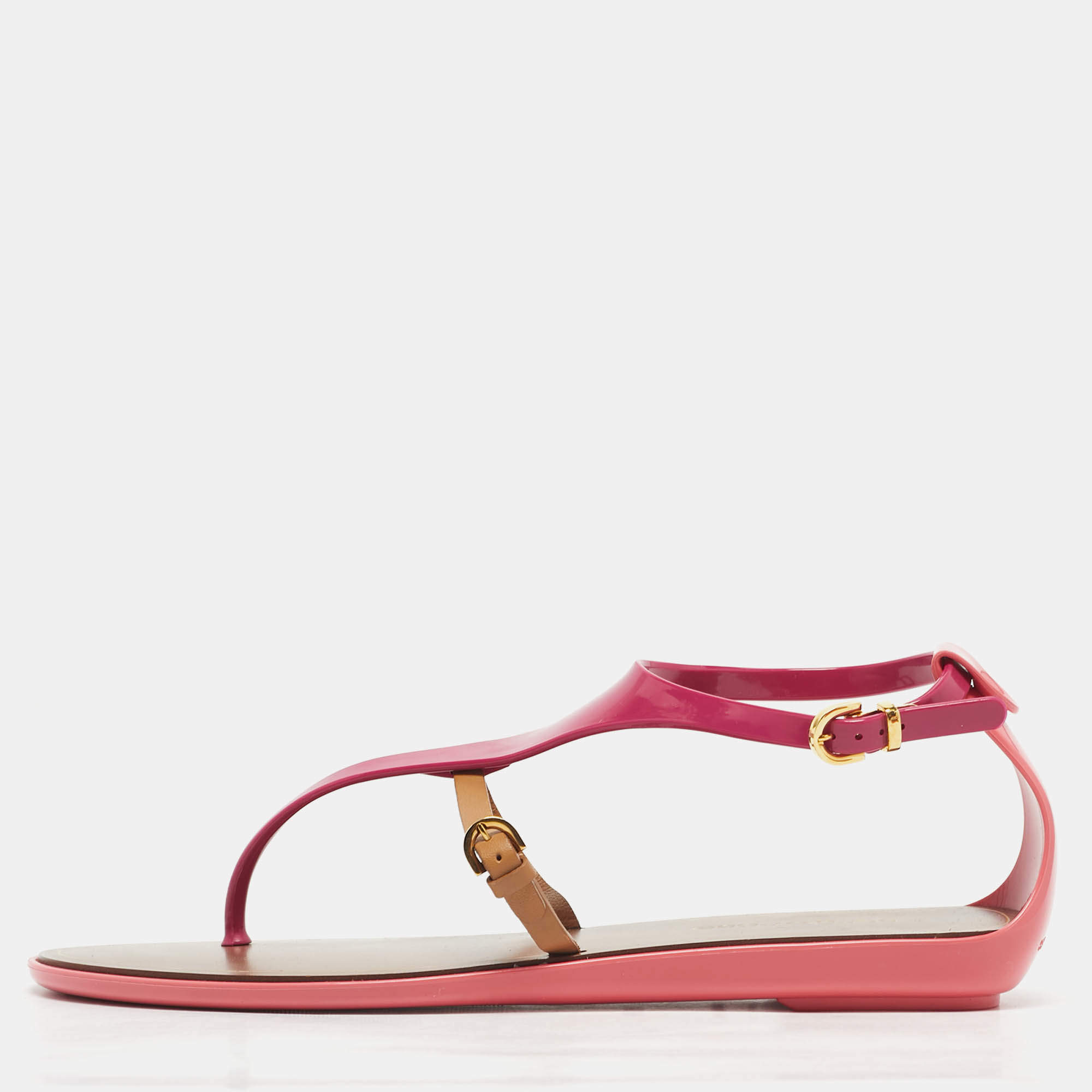 Pre Owned Sergio Rossi Multicolor Jelly and Leather Flat Sandals Size 38