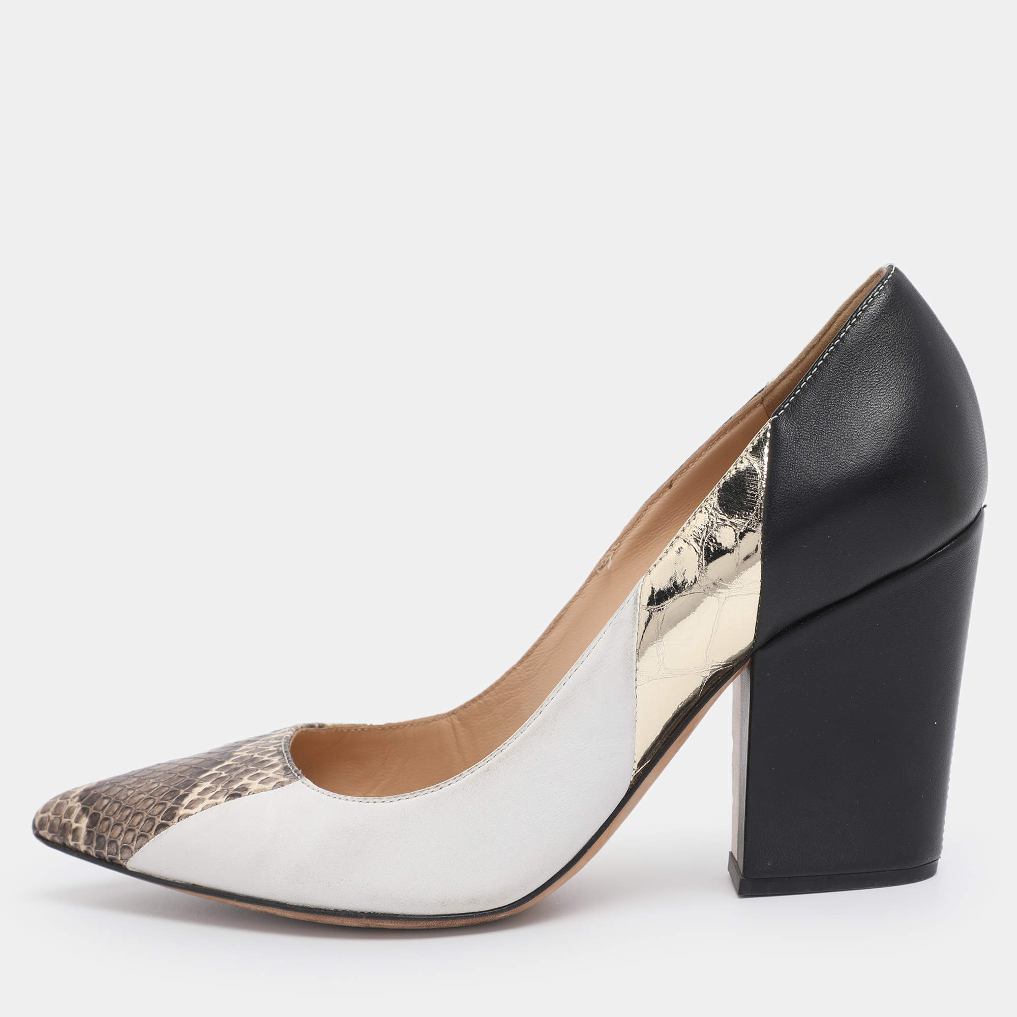 Pre Owned Sergio Rossi Multicolor Leather and Python Pumps Size 36.5