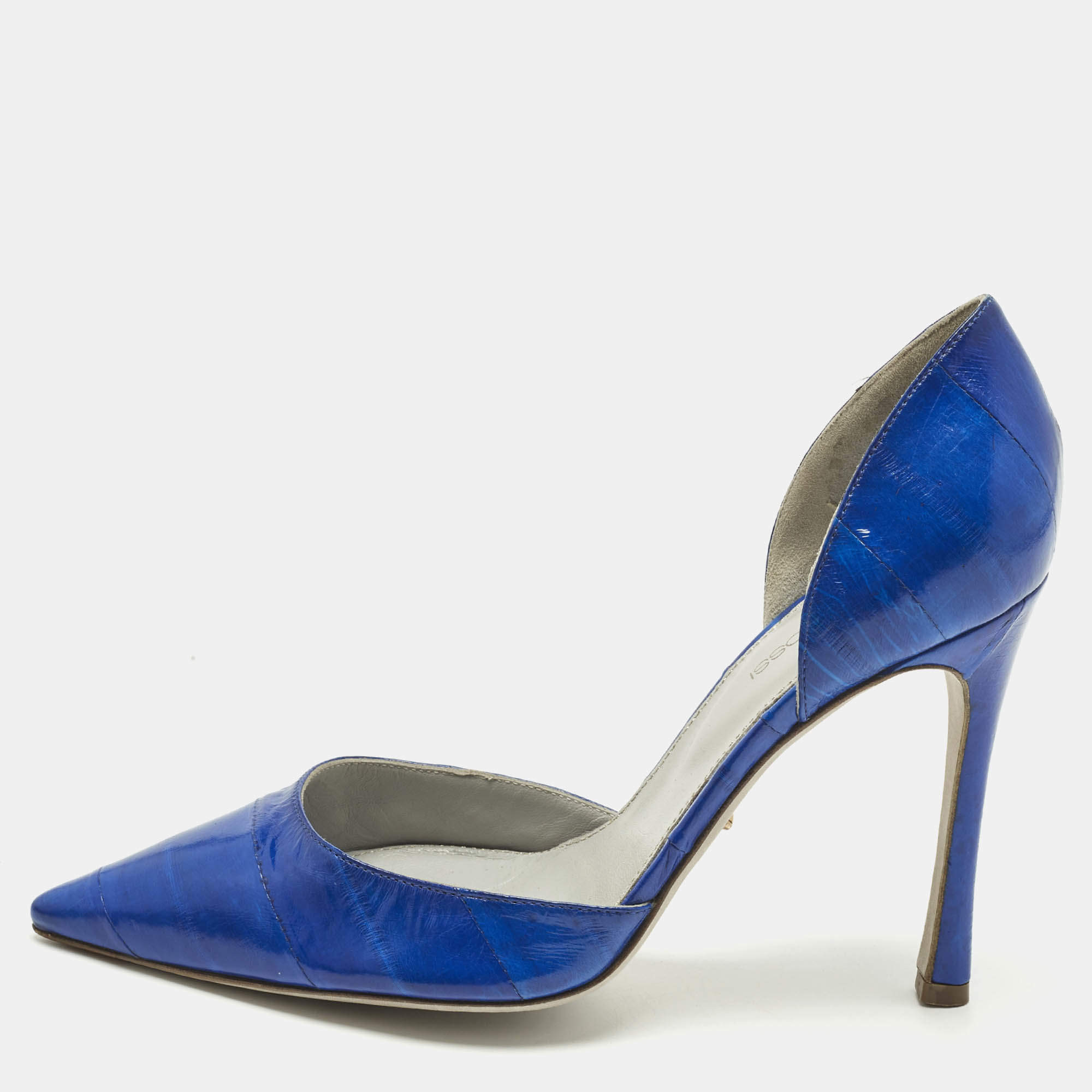 Pre Owned Sergio Rossi Blue Eel Leather D'orsay Pumps Size 38