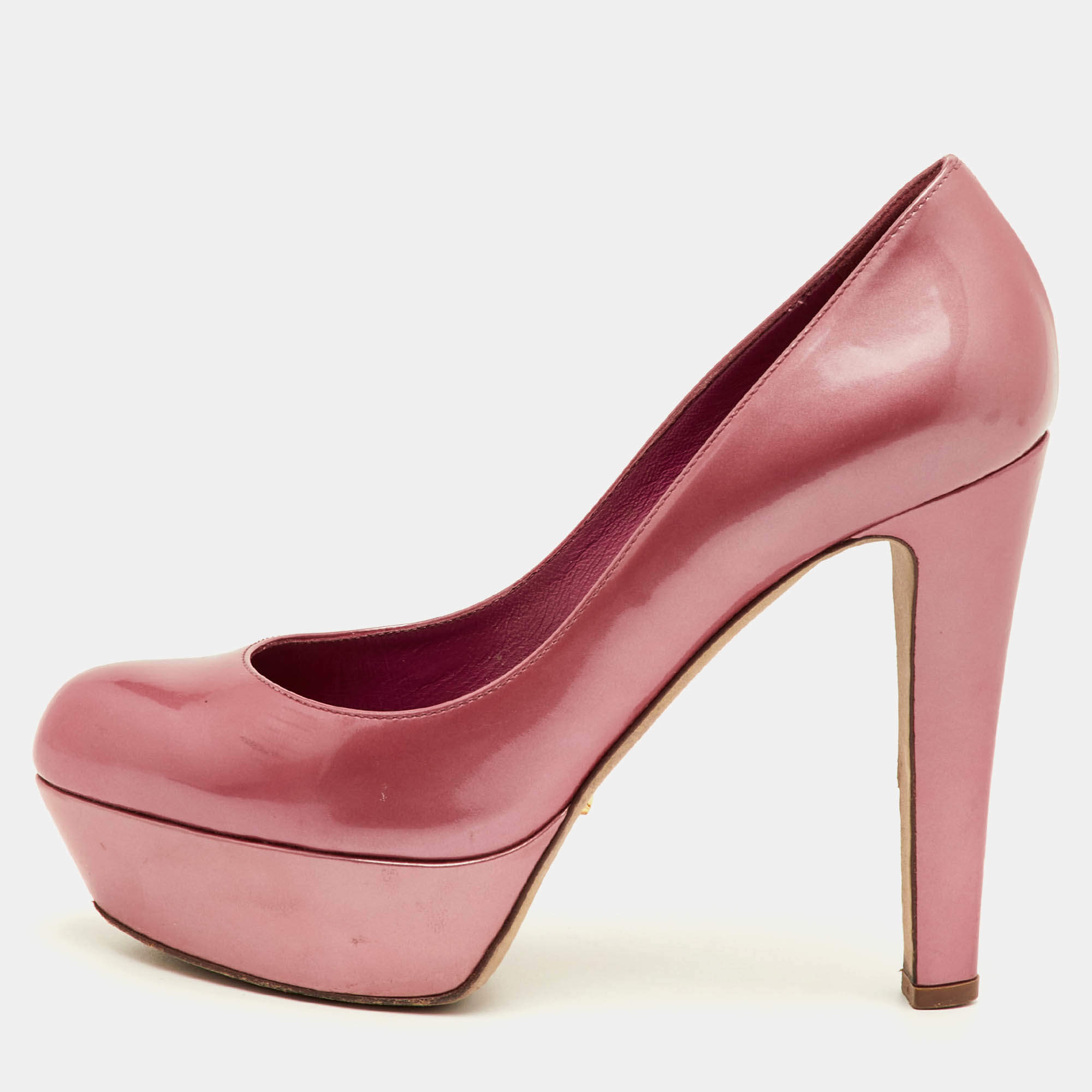 Pre Owned Sergio Rossi Size 37 Pink Patent Leather Platform Pumps