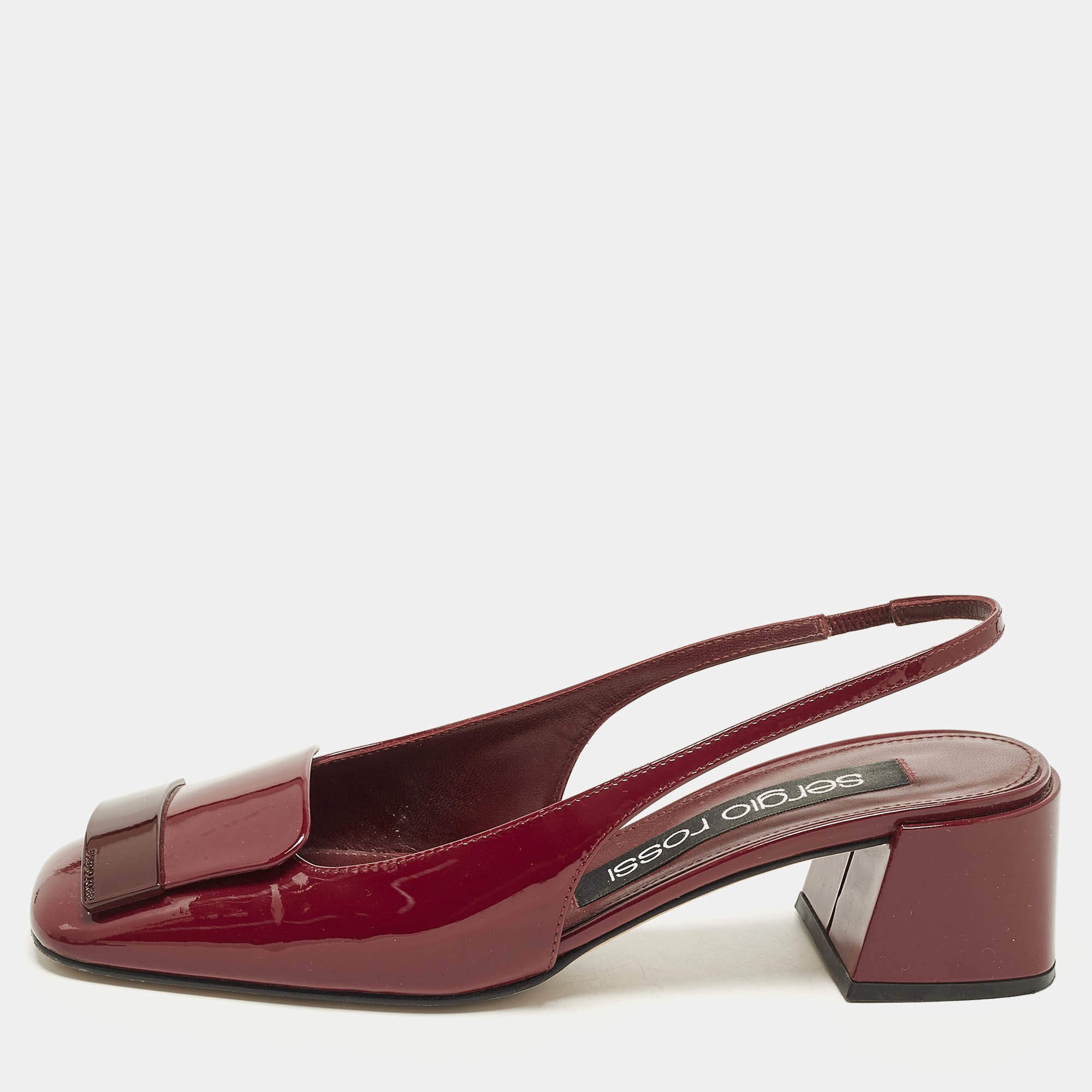 Pre Owned Sergio Rossi Size 37 Burgundy Patent Leather Slingback Pumps