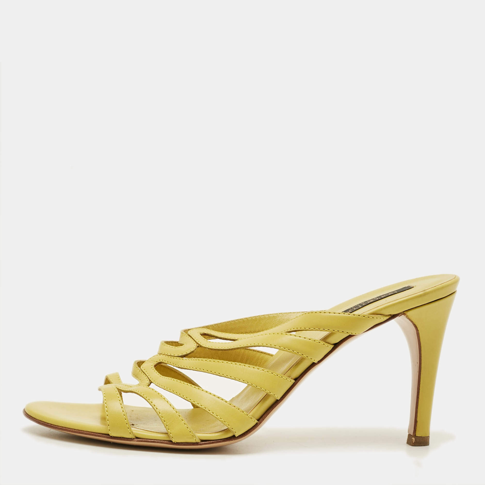 Pre Owned Sergio Rossi Size 40.5 Green Leather Strappy Slide Sandals