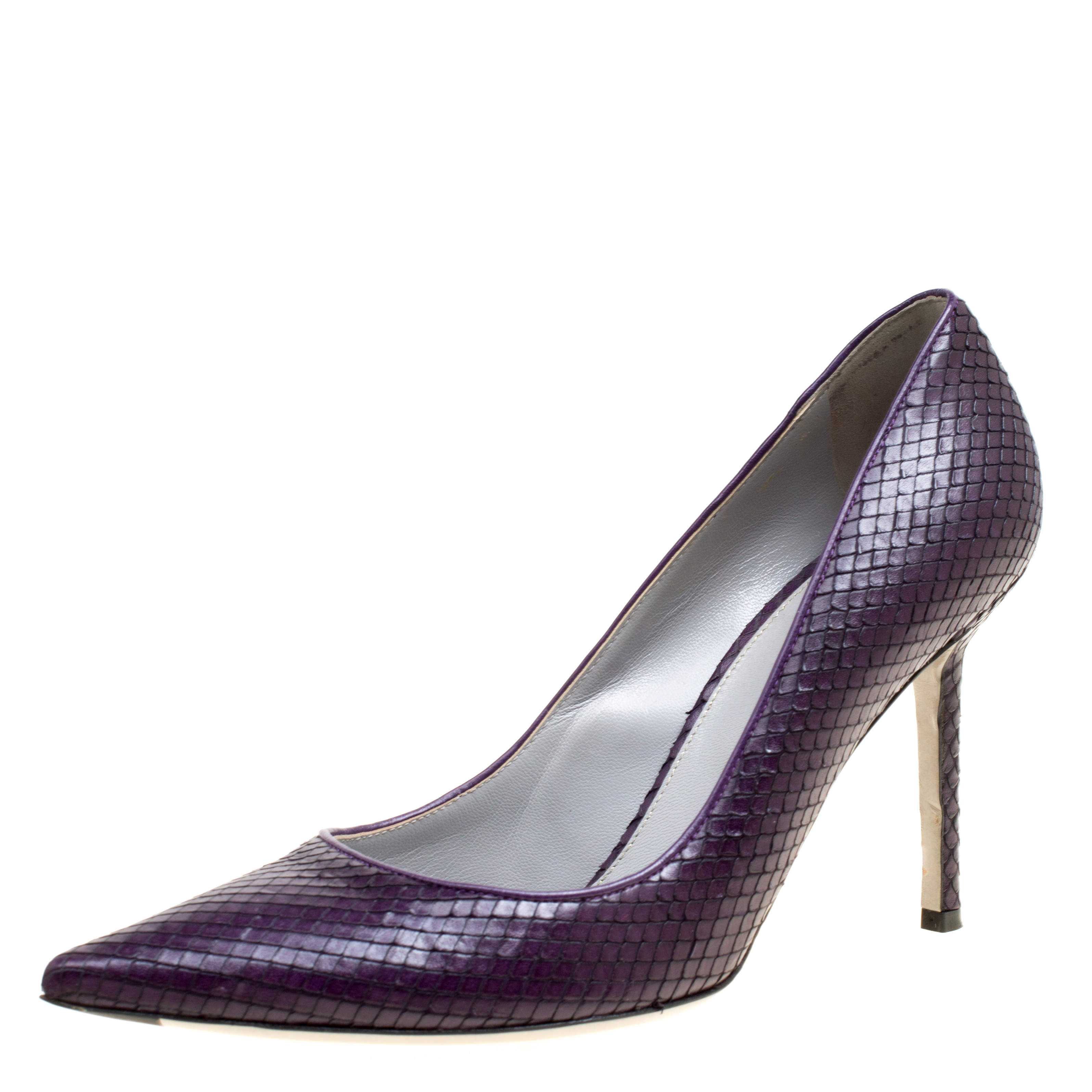 purple pointed toe pumps
