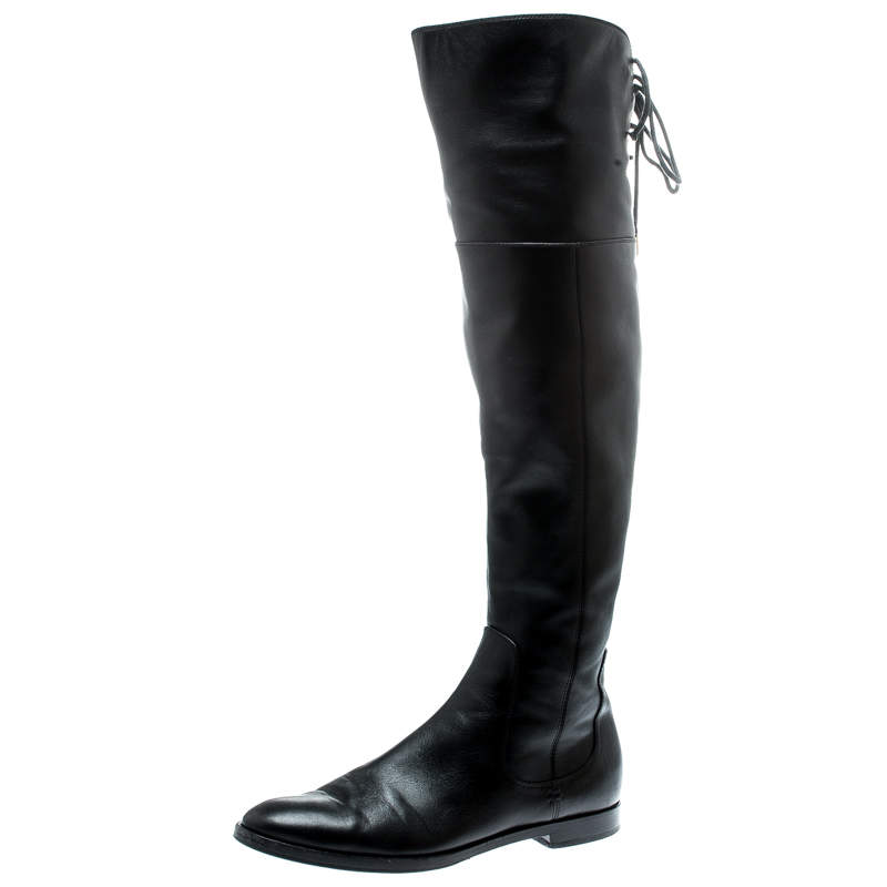 Pre Owned بوت سيرجيو روسي جلد أسود للركبة مقاس 37.5