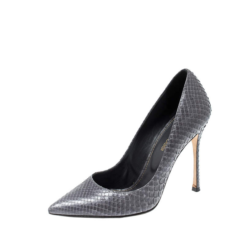 Pre Owned Sergio Rossi Grey Python Leather Pointed Toe Pumps Size 35