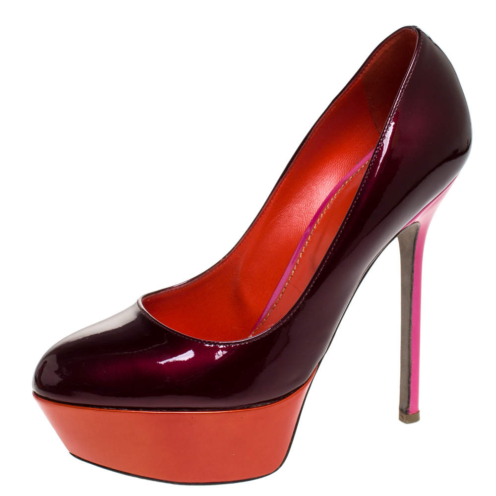 Pre Owned Sergio Rossi Burgundy Patent Leather Platform Pumps Size 36