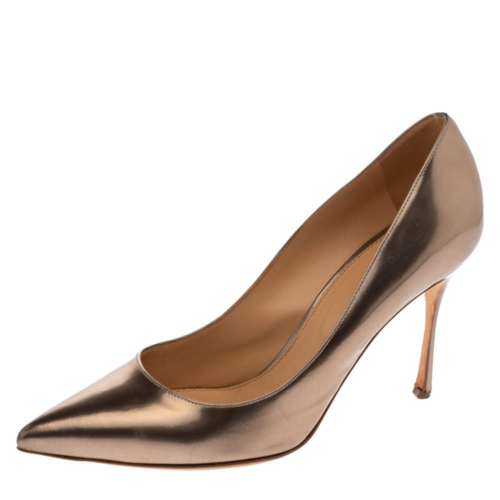 Pre Owned Sergio Rossi Metallic Bronze Leather Pointed Toe Pumps Size 39