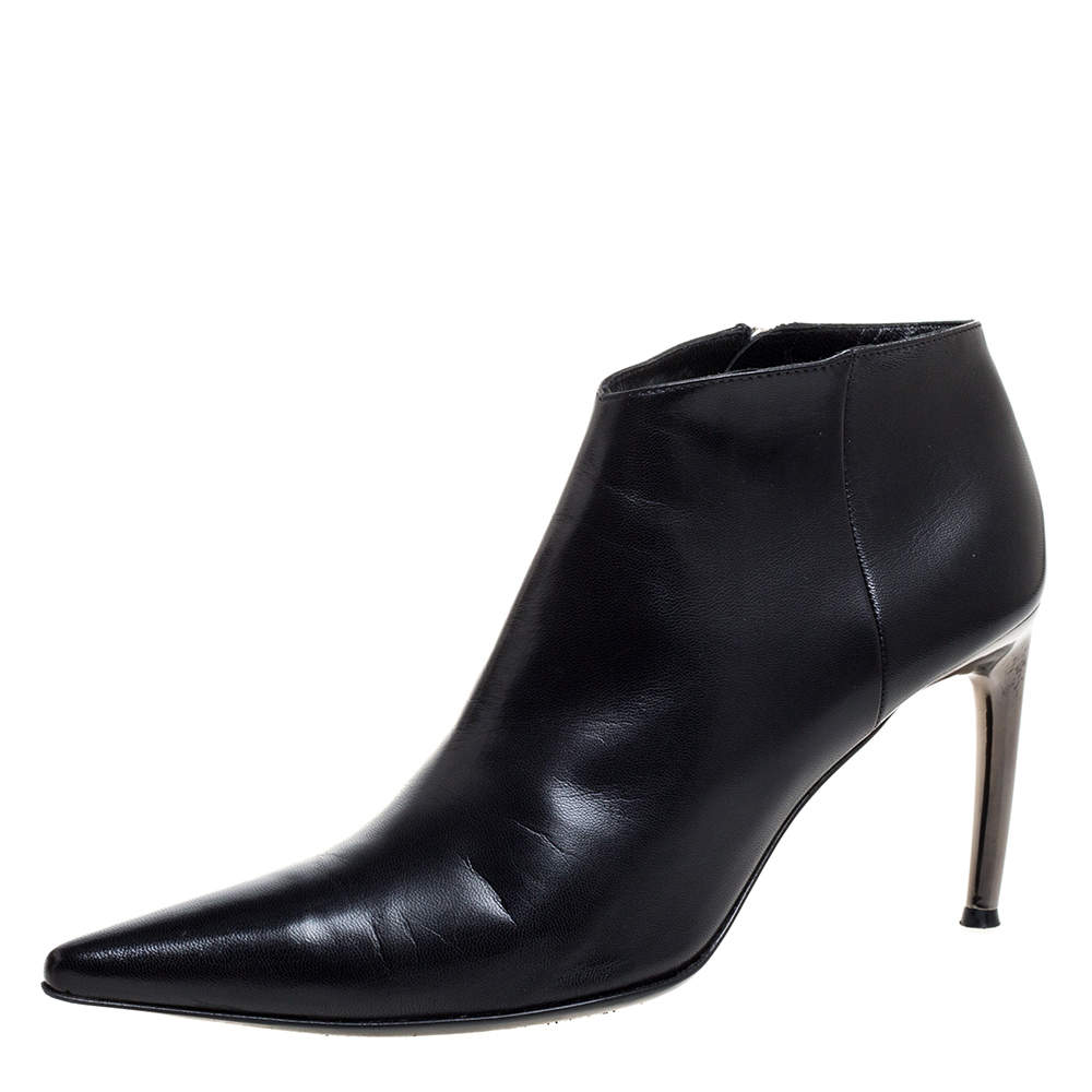 Pre Owned Sergio Rossi Black Leather Pointed Toe Ankle Booties Size 39.5
