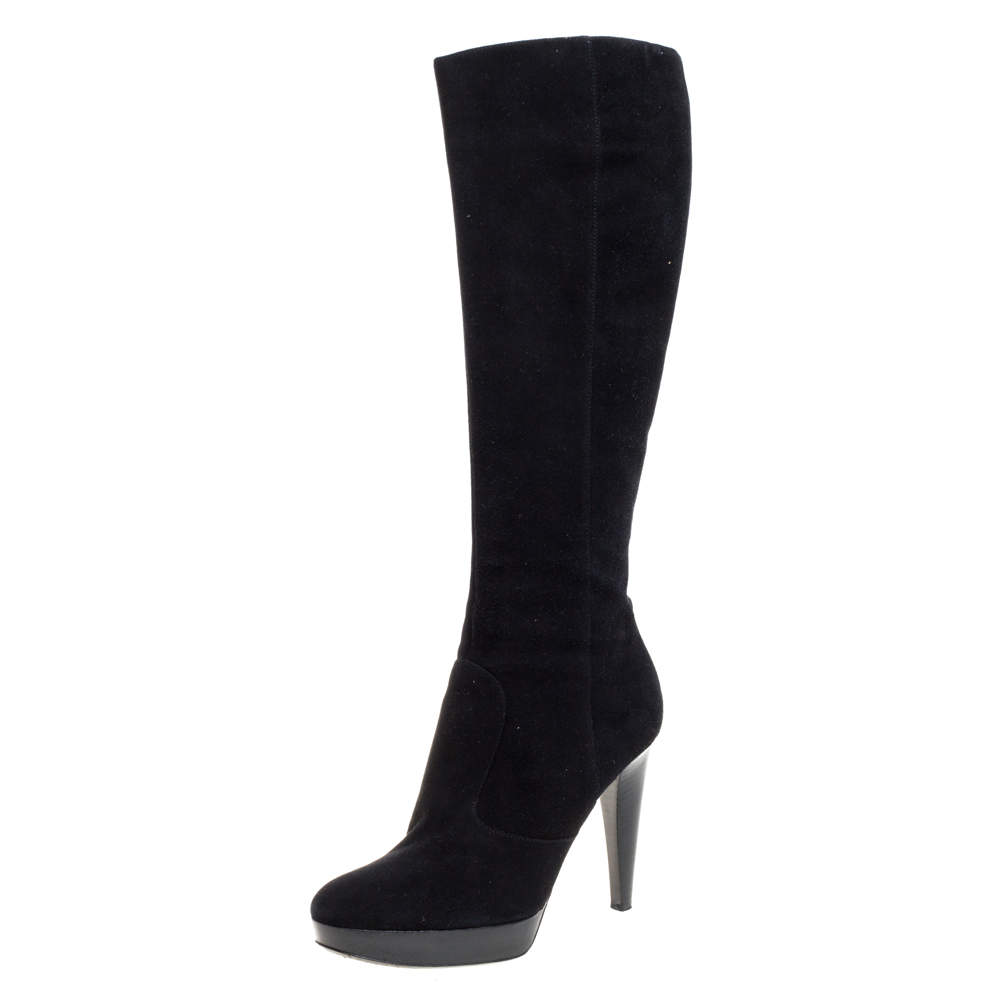 Pre Owned Sergio Rossi Black Suede Knee High Boots Size 38