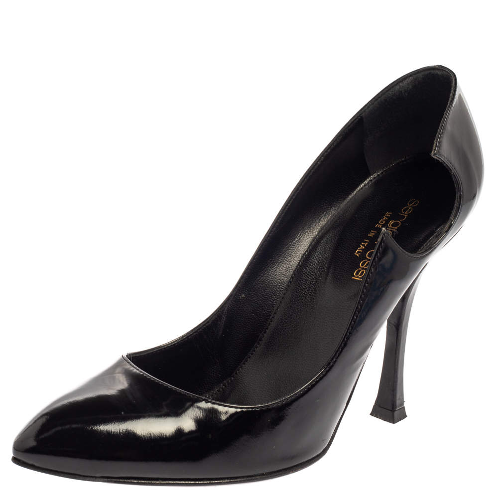 مملوكة مسبقًا حذاء كعب عالي سيرجيو روسي جلد لامع أسود مقاس 38