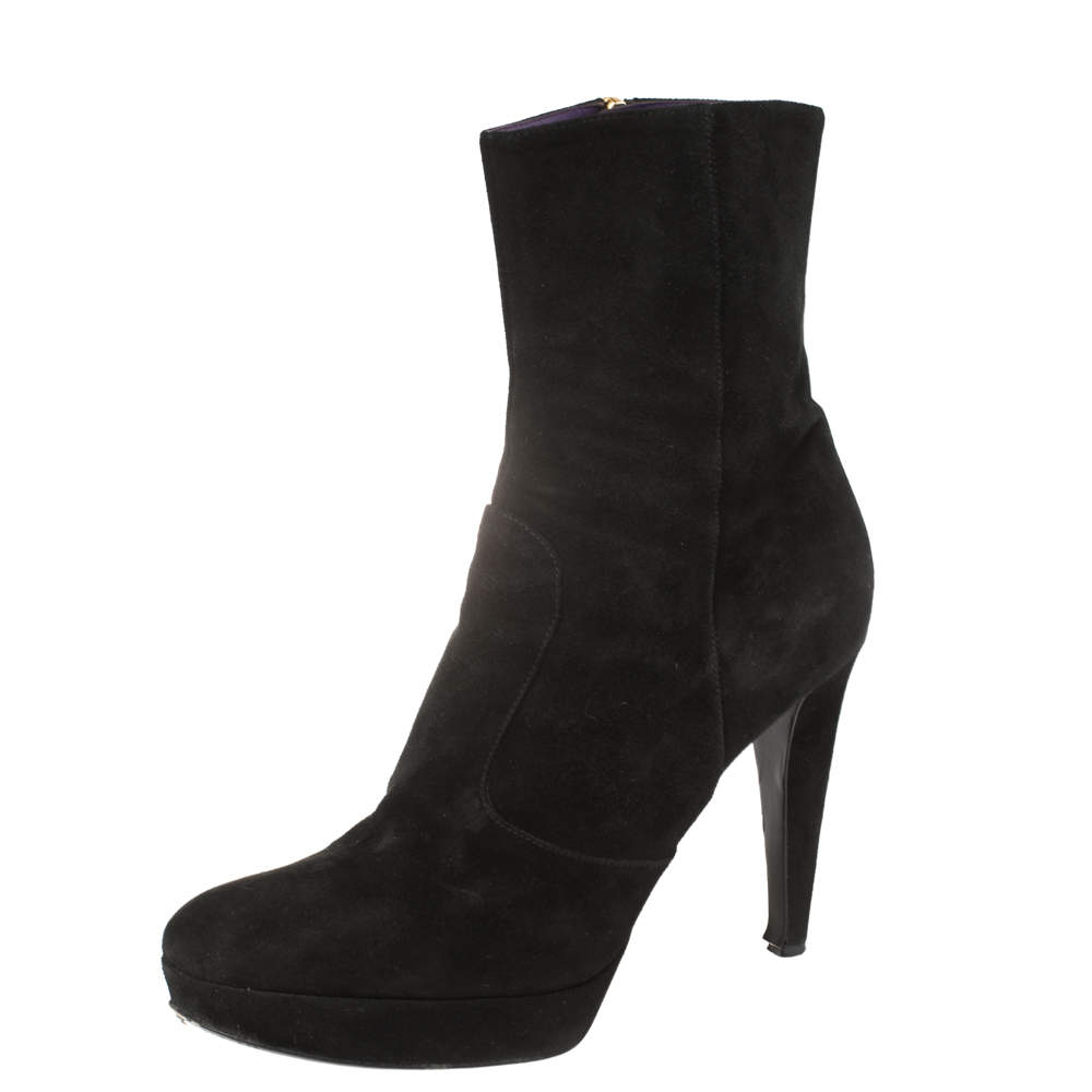 Pre Owned Sergio Rossi Black Suede Platform Ankle Boots Size 41