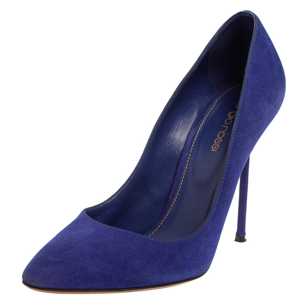 Pre Owned Sergio Rossi Blue Suede Pointed Toe Pumps Size 39