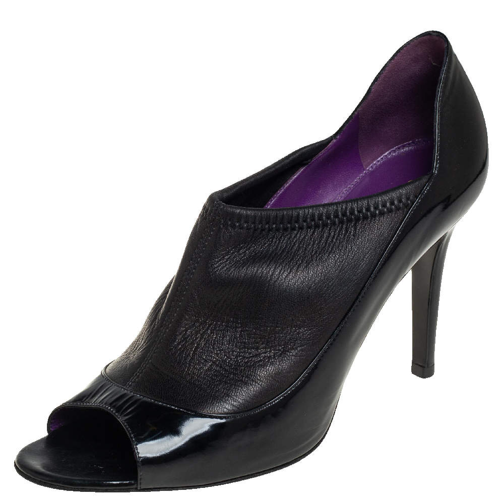 Pre Owned Sergio Rossi Black Leather Peep Toe Booties Size 39