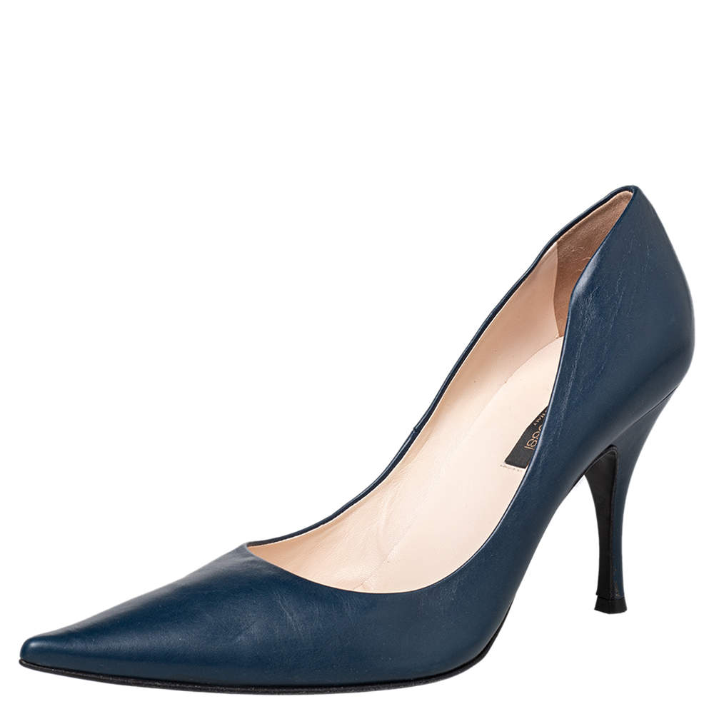 Sergio Rossi Blue Leather Pointed Toe Pumps Size 41