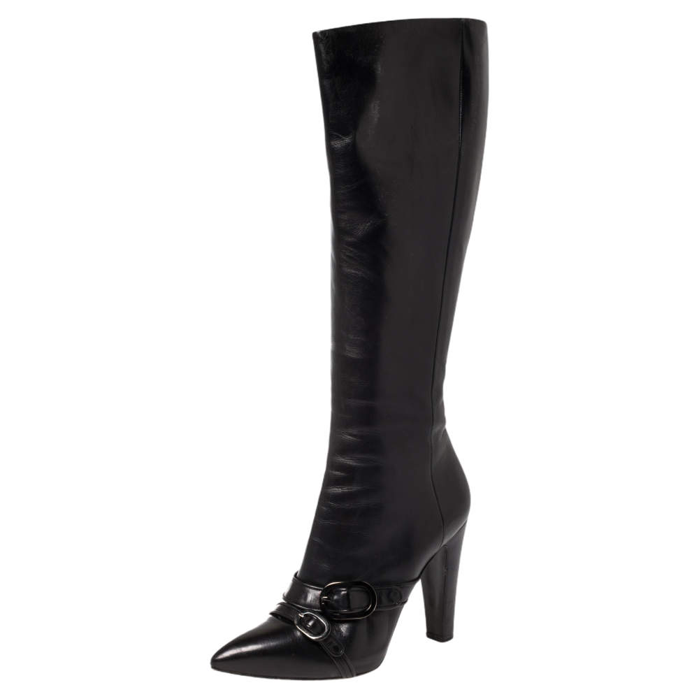 Pre Owned Sergio Rossi Black Leather Knee Boots Size 40