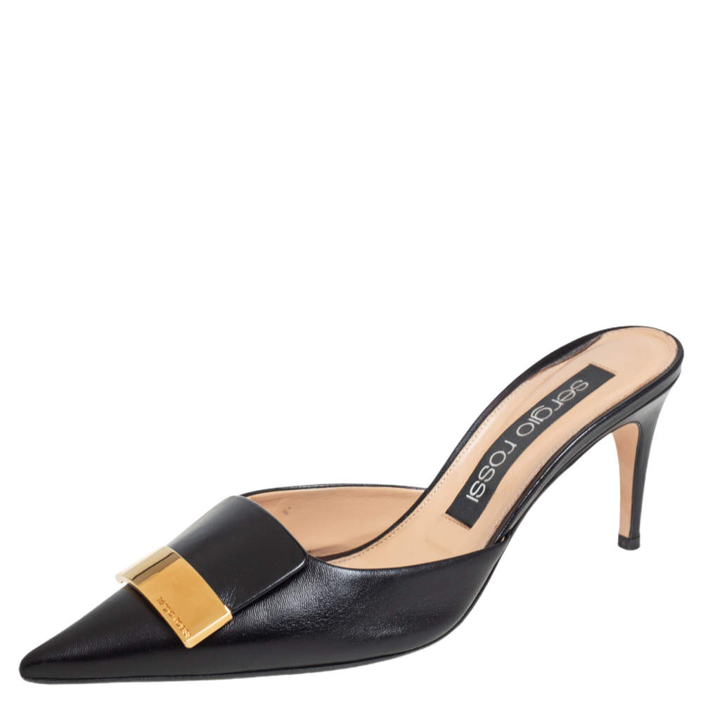 Sergio Rossi Black Leather SR1 Mules Size 40