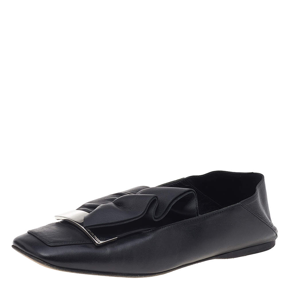 Sergio Rossi Black Leather Embellished Slip On Loafers Size 36