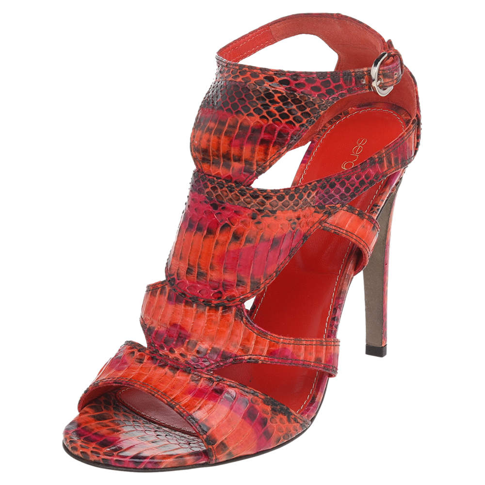 Sergio Rossi Multicolor Snakeskin Ankle Strap Sandals Size 39