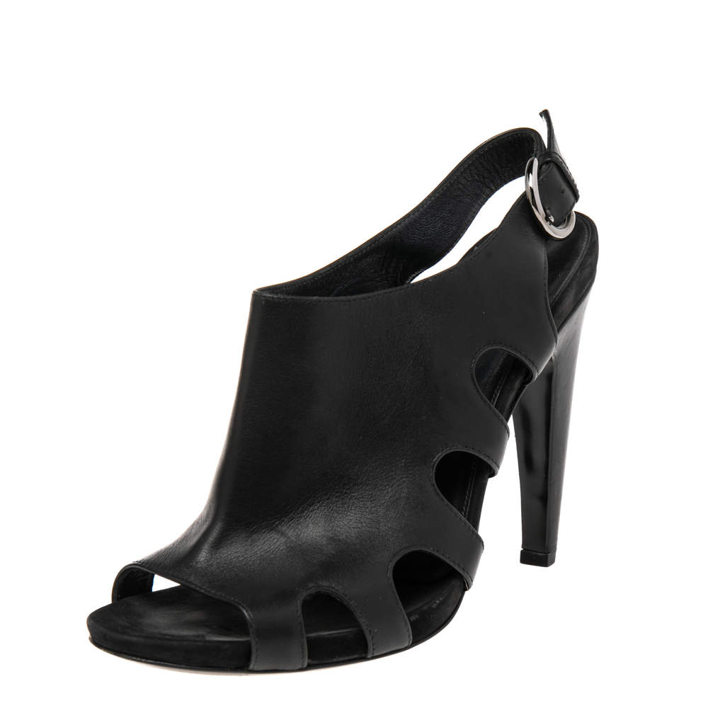 Pre Owned Sergio Rossi Black Leather Slingback Peep Toe Platform Sandals Size 38.5